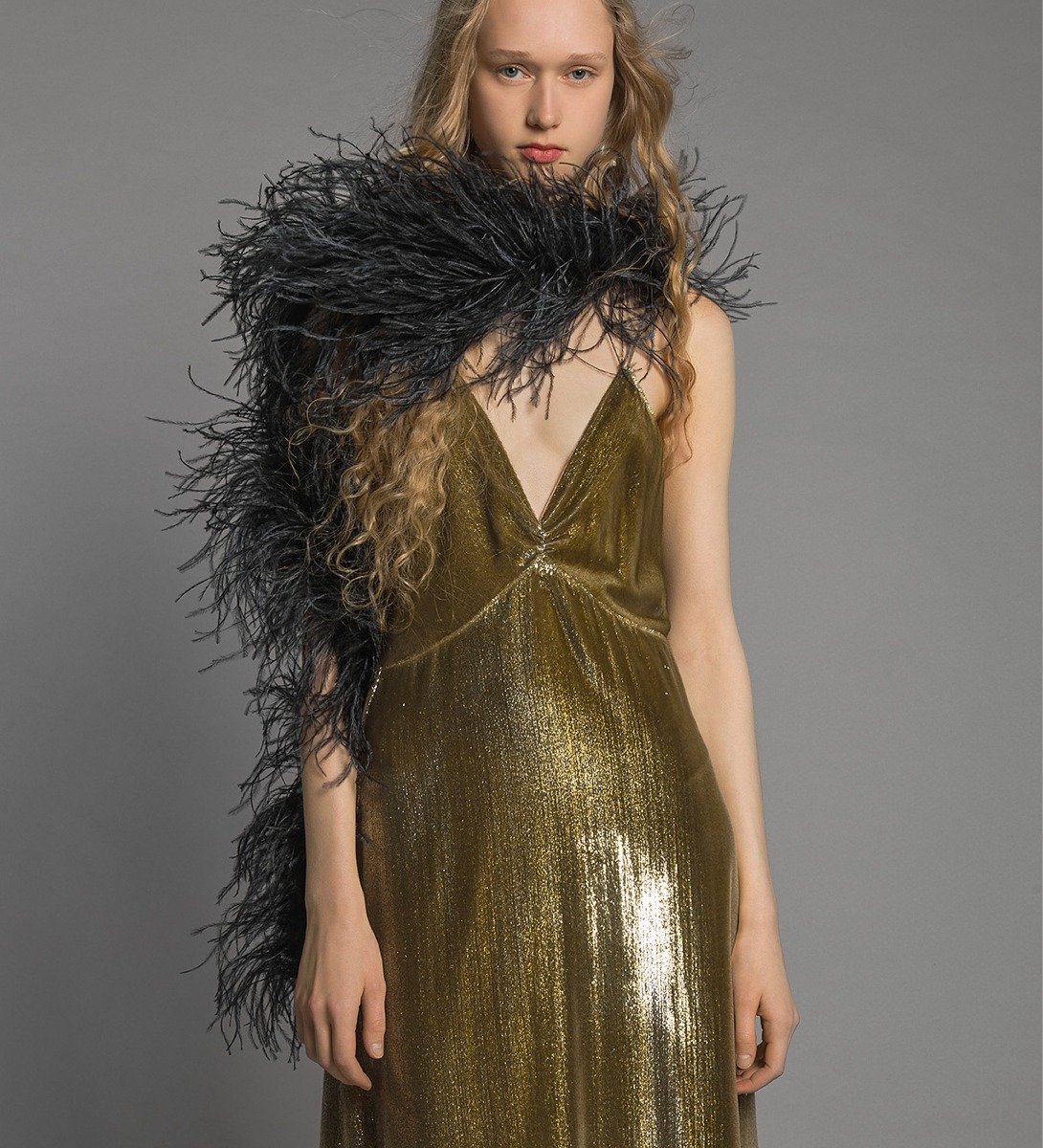 forte forte long dress in gold and silver lurex velvet
