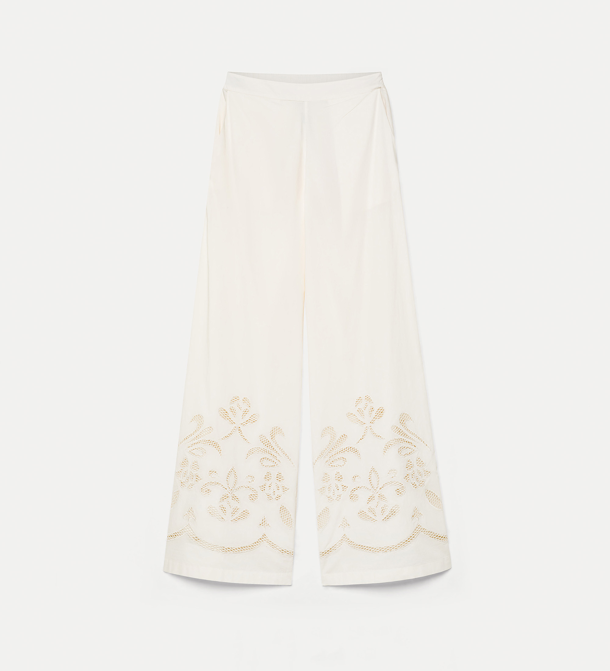 cropped poplin trousers with “lunamaris” embroidery avorio