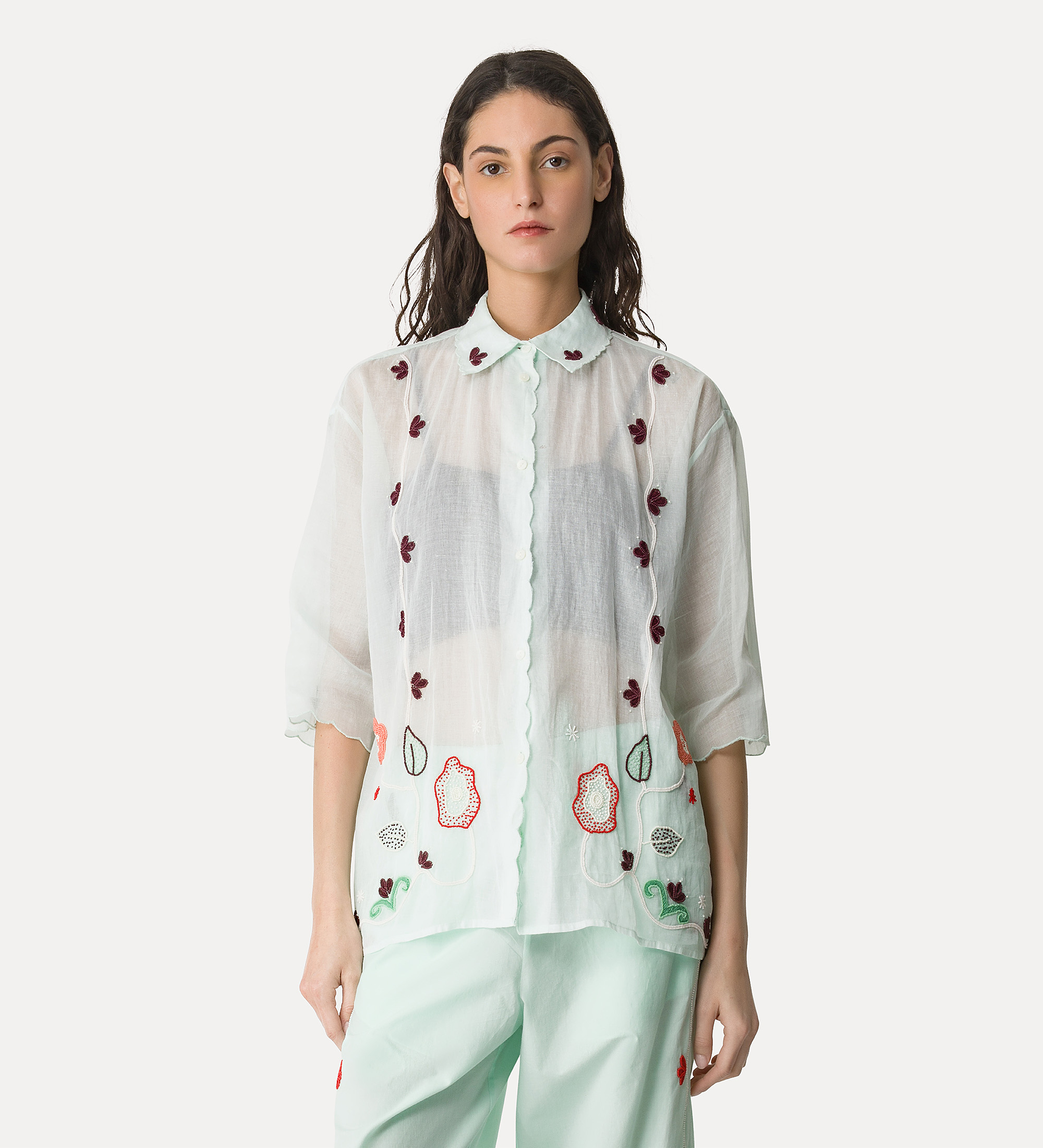 forte forteのブラウス Forte Forte crystal-embellished semi-sheer Shirt | White | FARFETCH