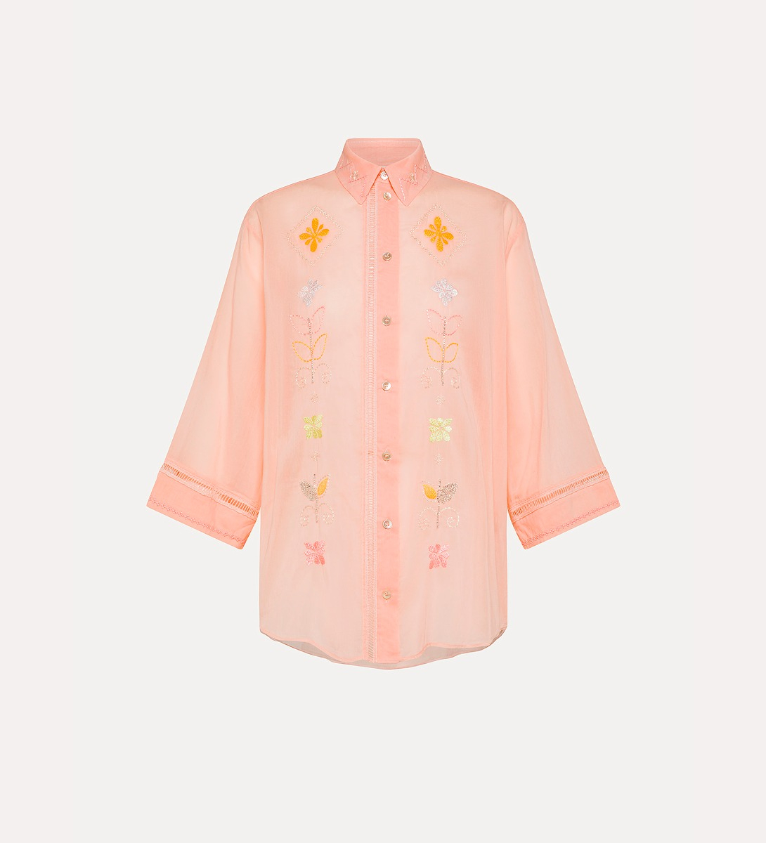 half–sleeve voile shirt with “oniric blossom” embroidery pattern - forte_forte