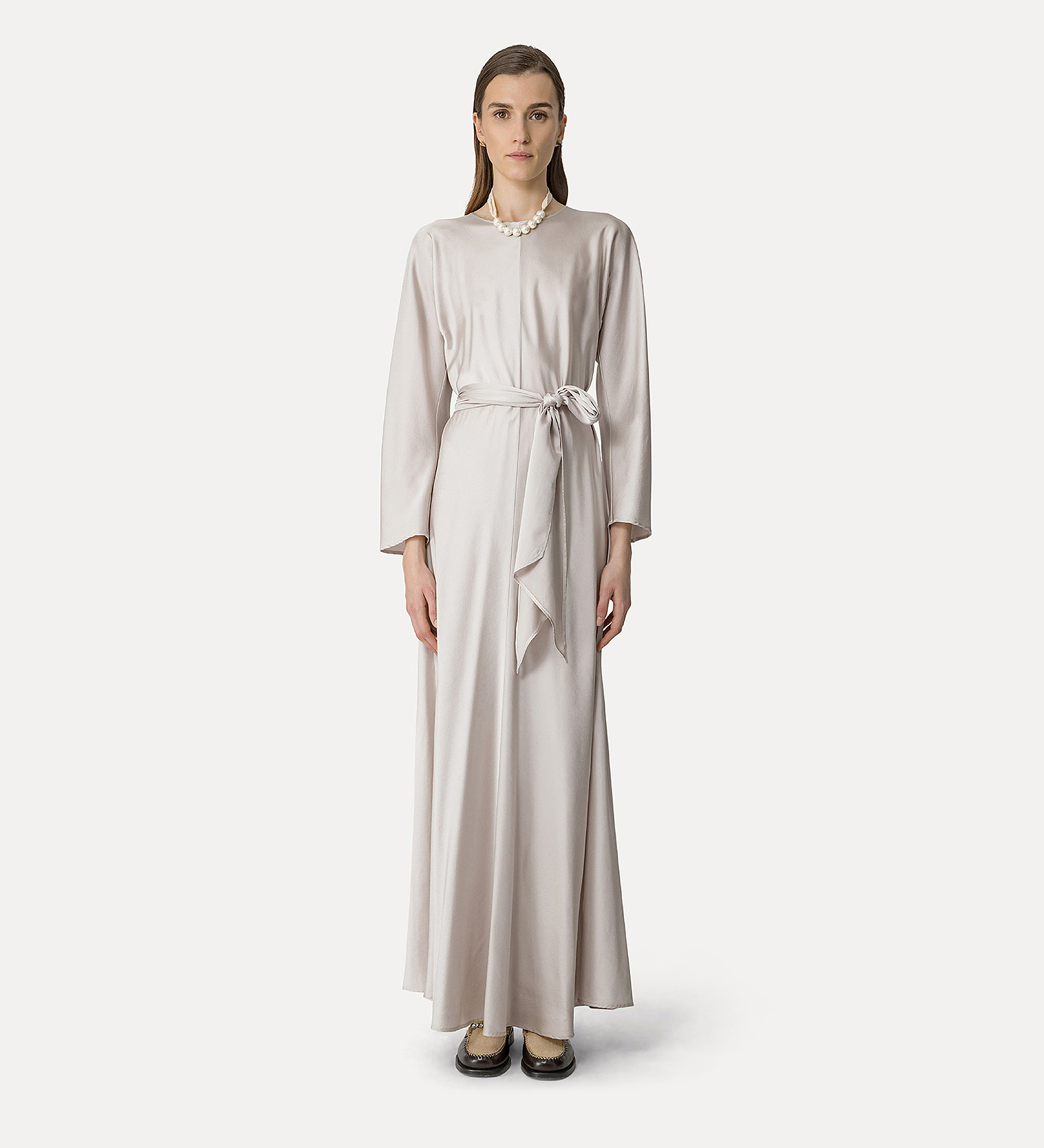 dress with sash in stretch silk satin | forte_forte