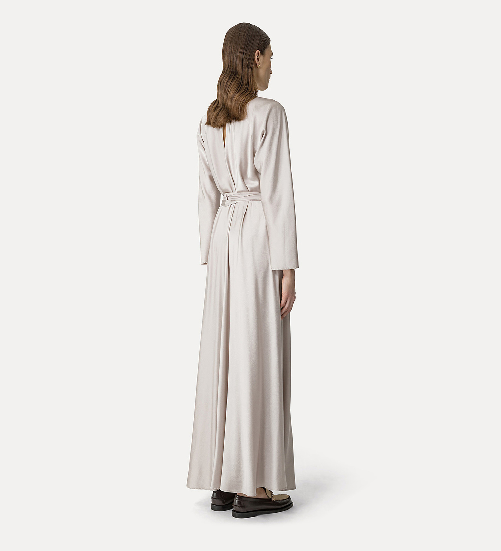 dress with sash in stretch silk satin | forte_forte