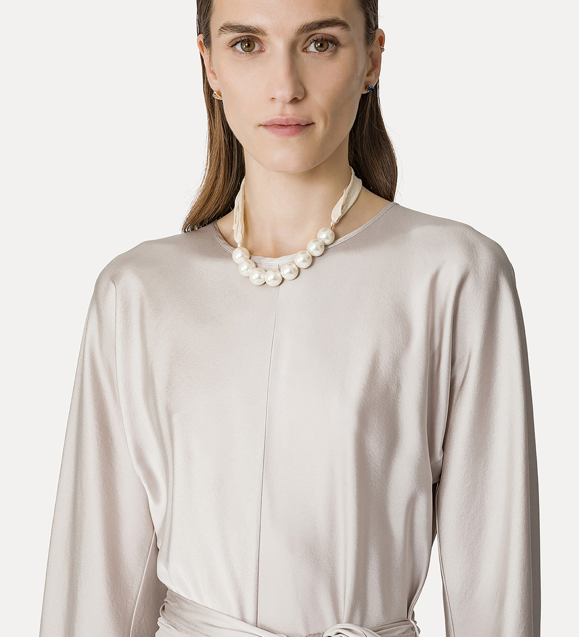 dress with sash in stretch silk satin | forte_forte
