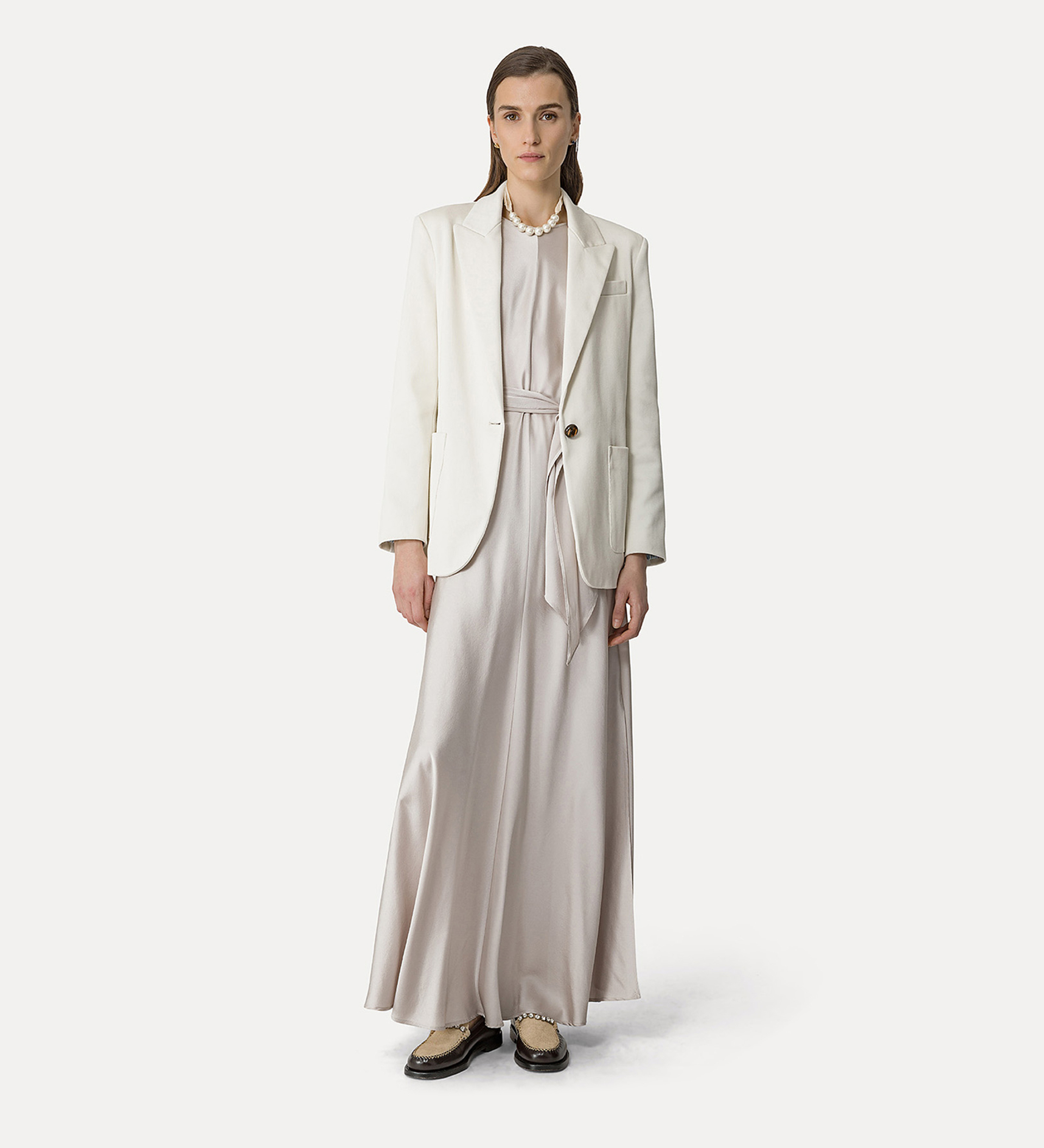 dress with sash in stretch silk satin | forte_forte