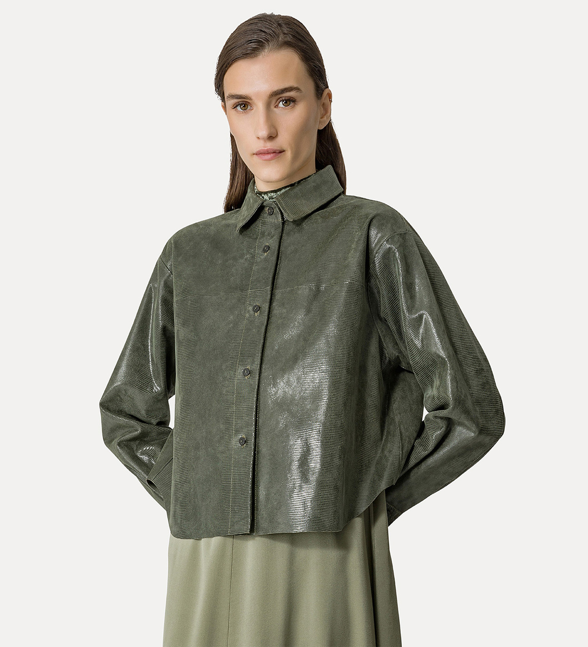 suede overshirt with a lizard–skin print | forte_forte