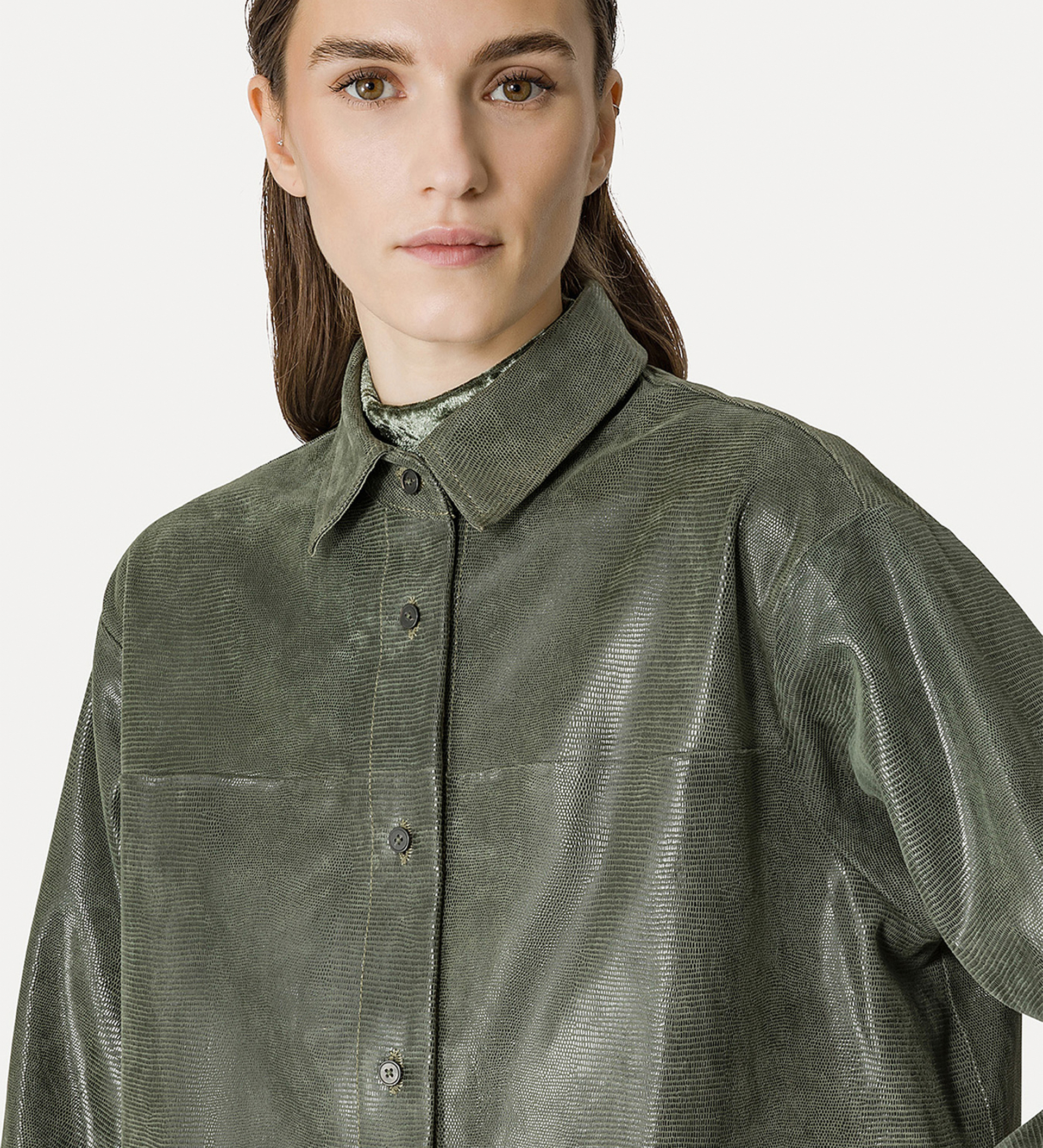 suede overshirt with a lizard–skin print | forte_forte
