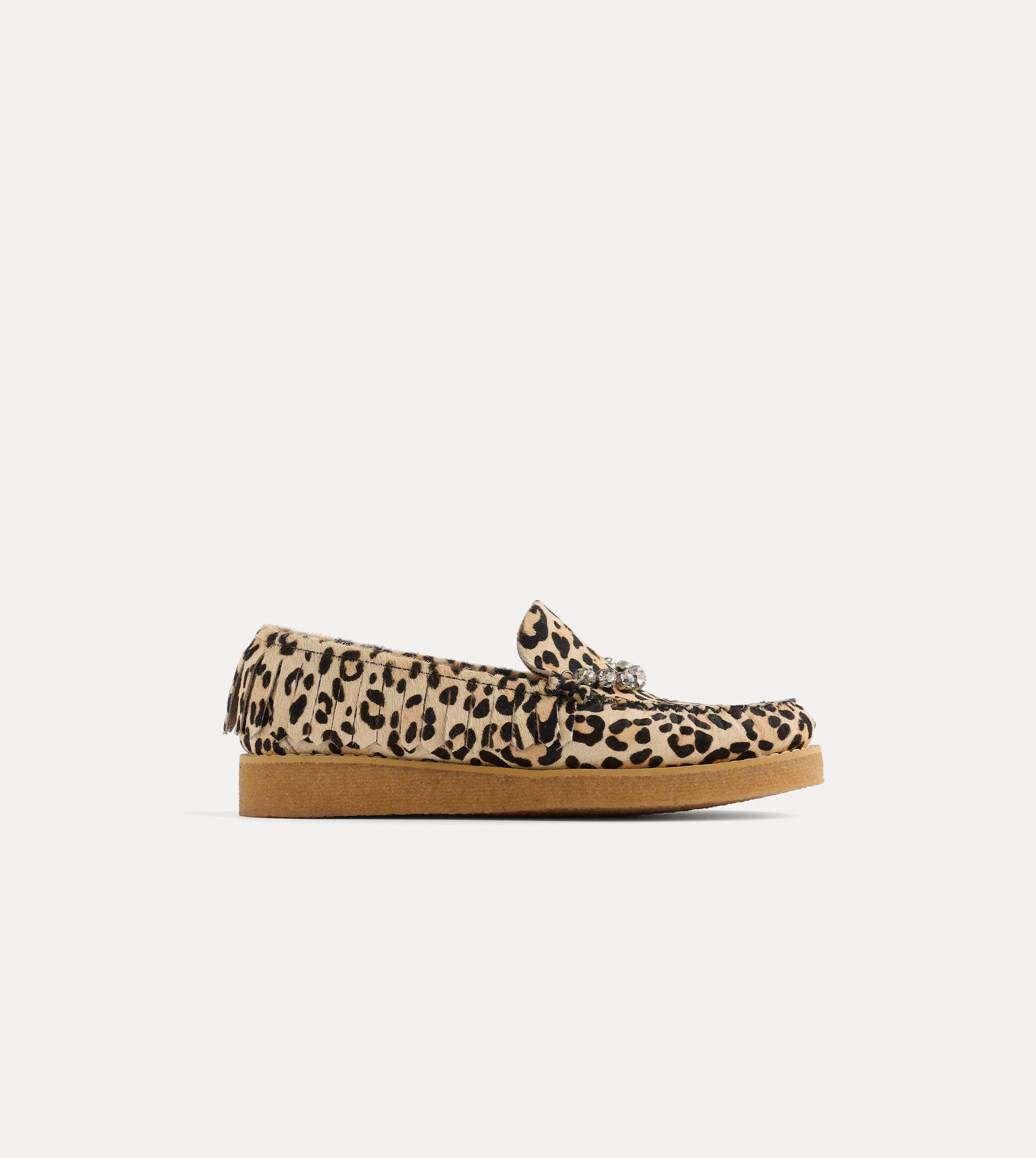 moccasin in animal–patterned pony skin with crystal embellishment | forte_forte
