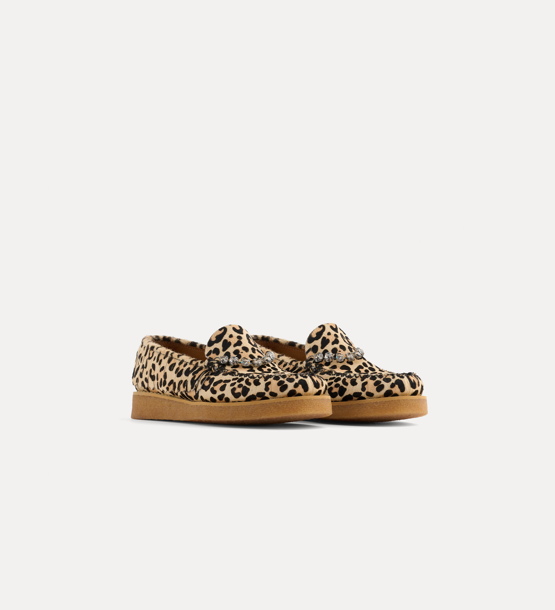 moccasin in animal–patterned pony skin with crystal embellishment | forte_forte