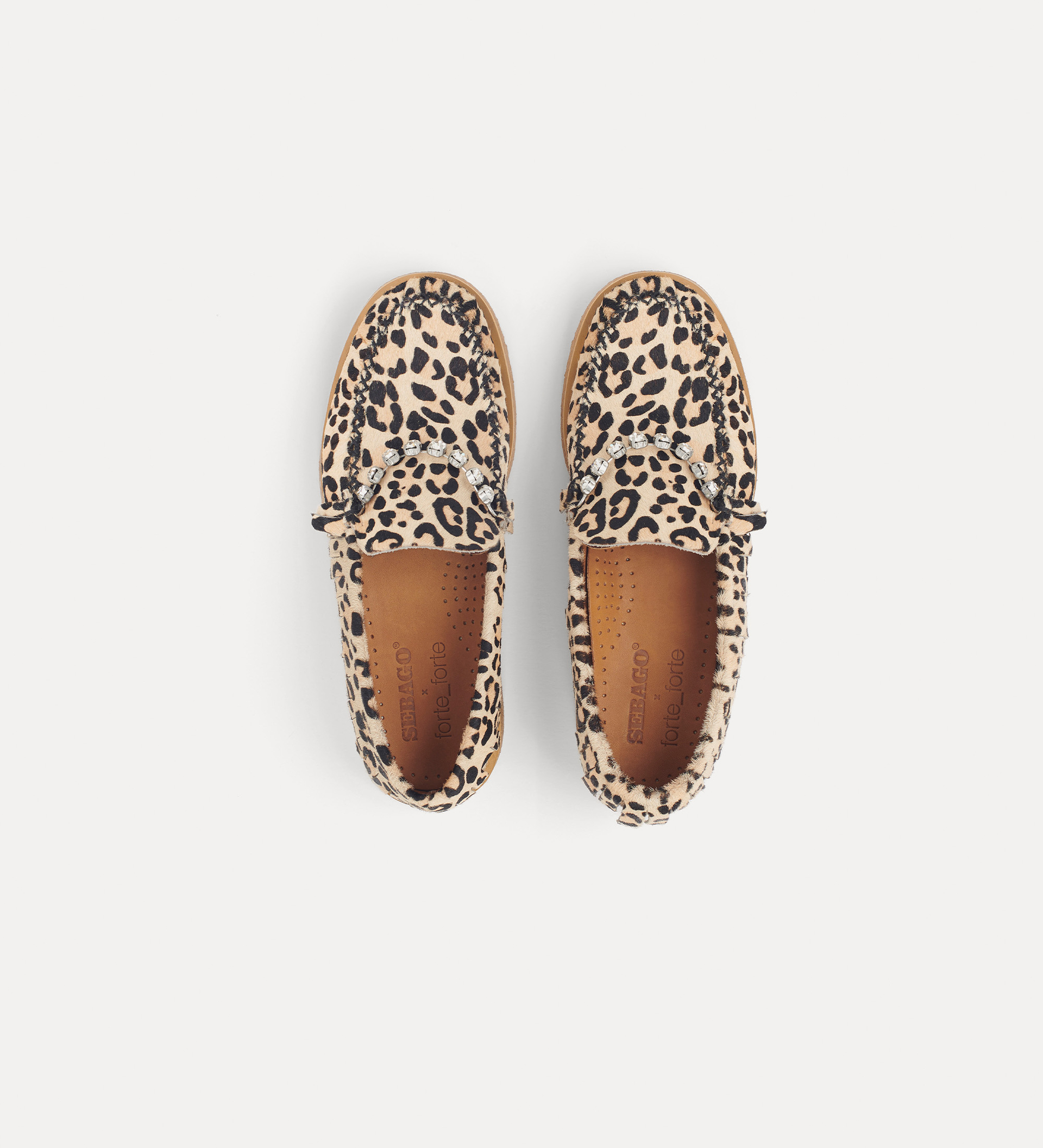 moccasin in animal–patterned pony skin with crystal embellishment | forte_forte