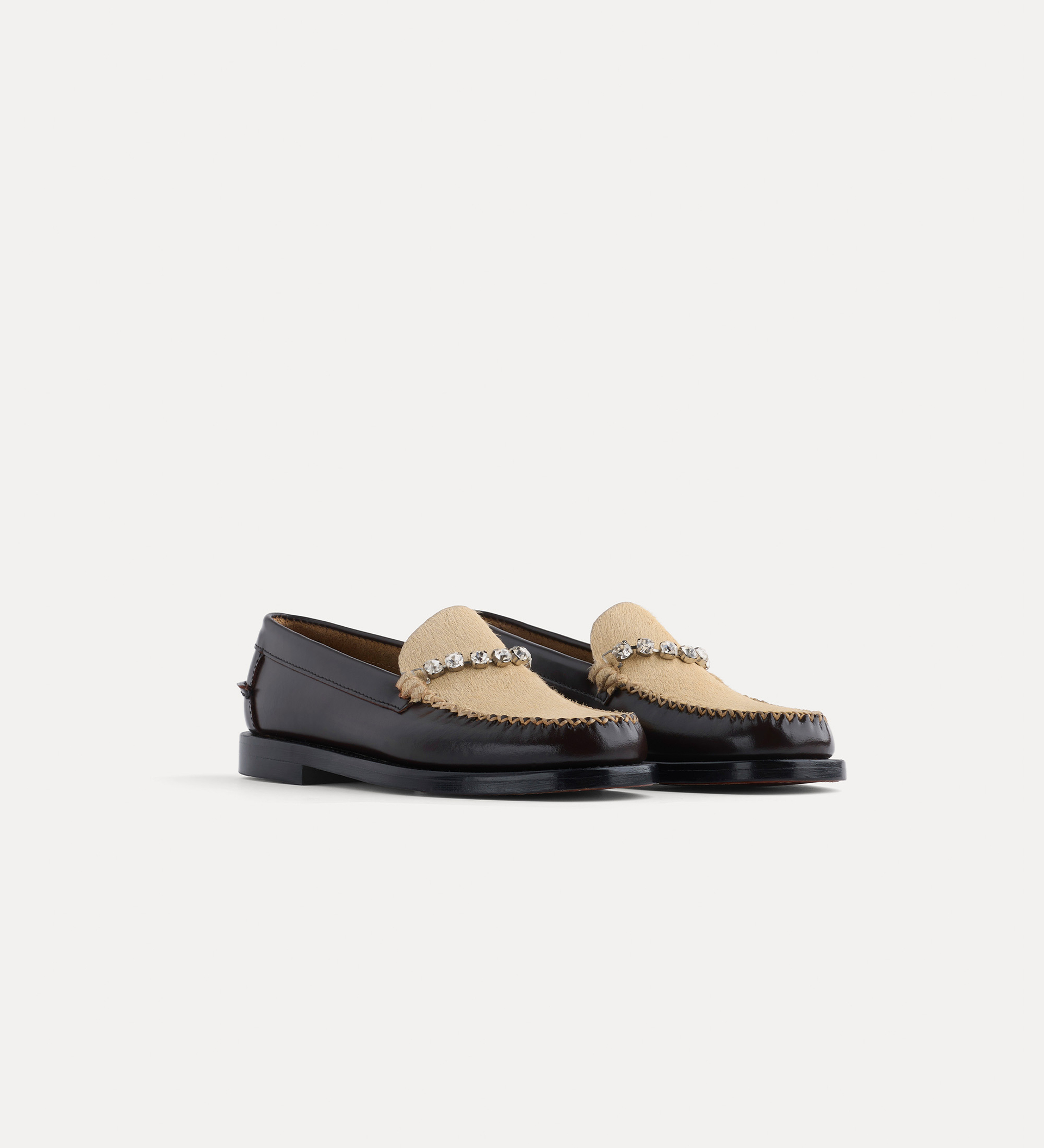 moccasins in calf and pony skin with crystal embellishment | forte_forte