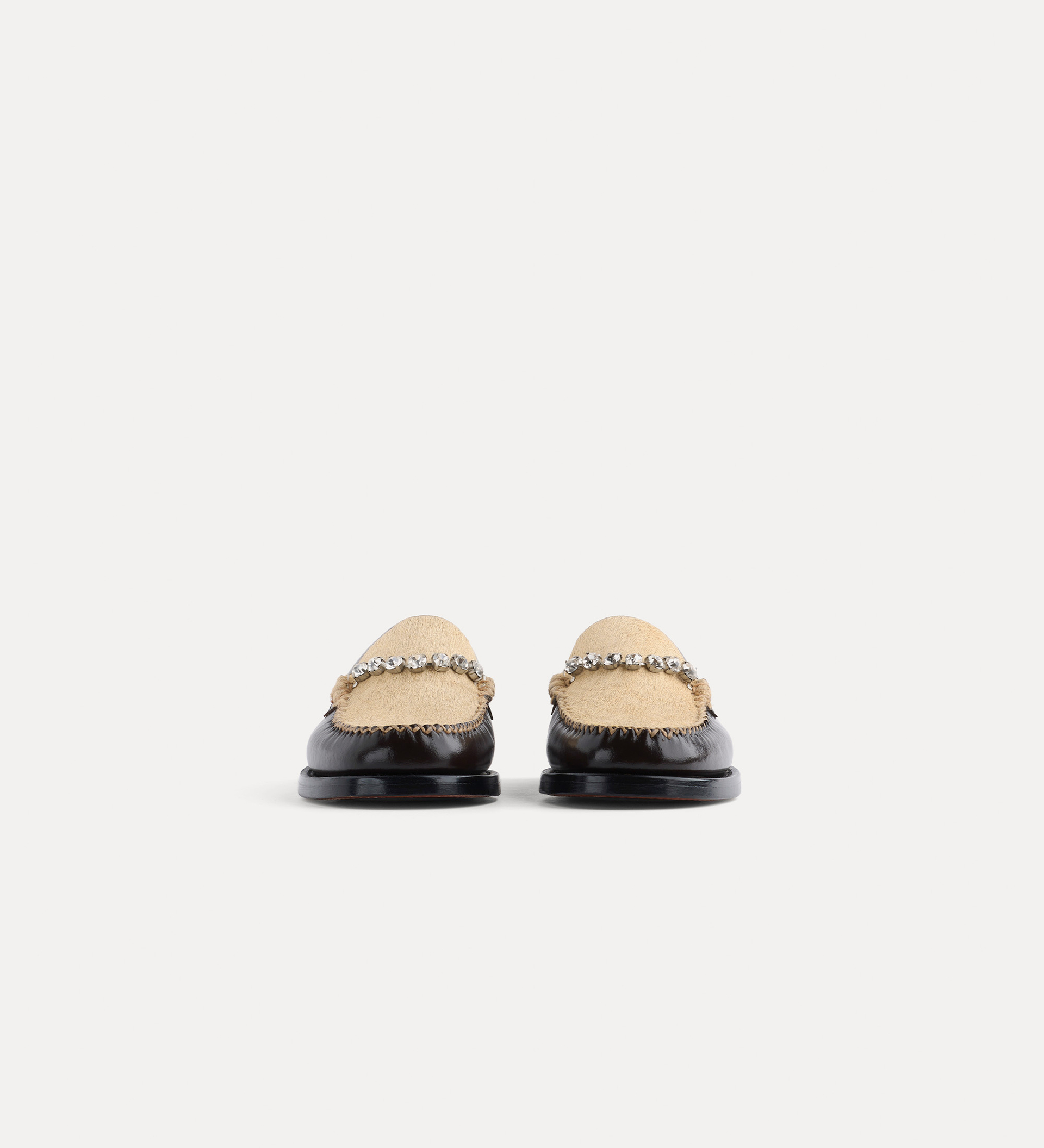 moccasins in calf and pony skin with crystal embellishment | forte_forte