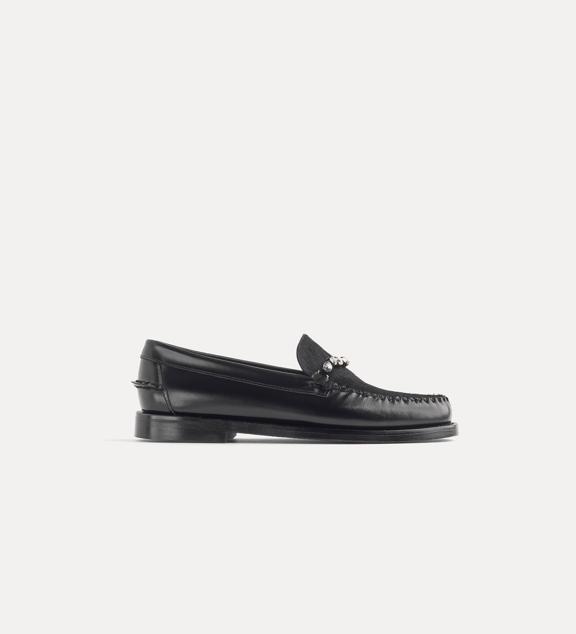 moccasins in calf and pony skin with crystal embellishment | forte_forte