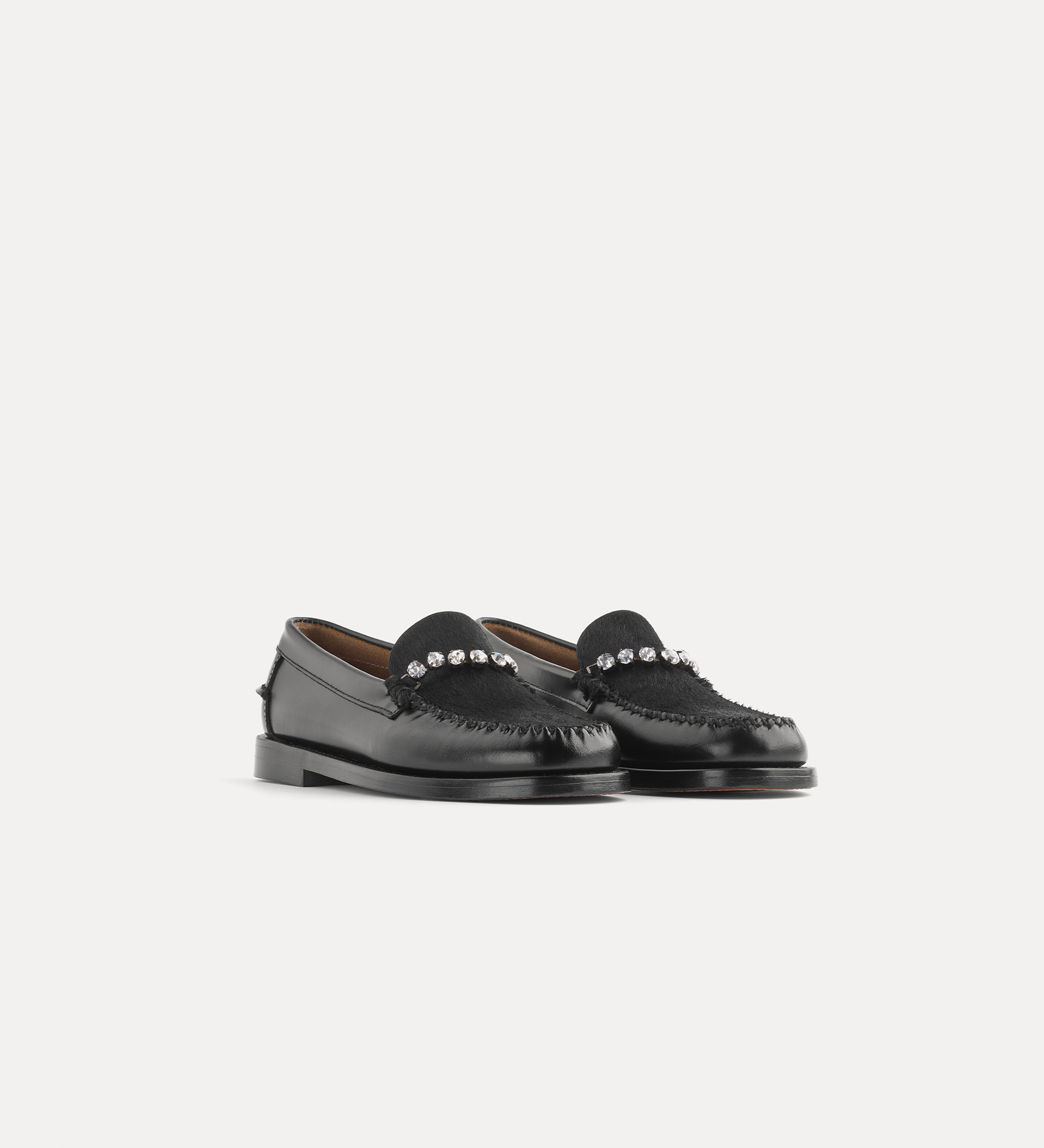 moccasins in calf and pony skin with crystal embellishment | forte_forte