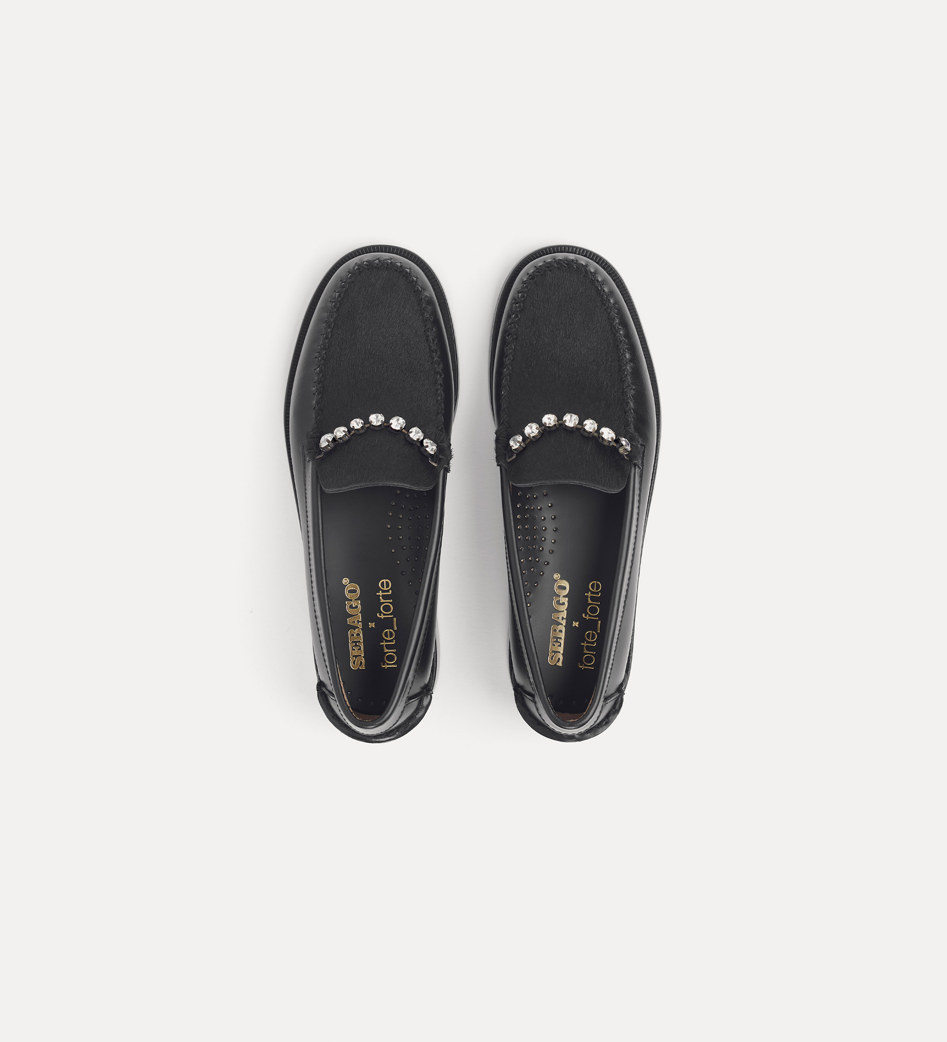 moccasins in calf and pony skin with crystal embellishment | forte_forte