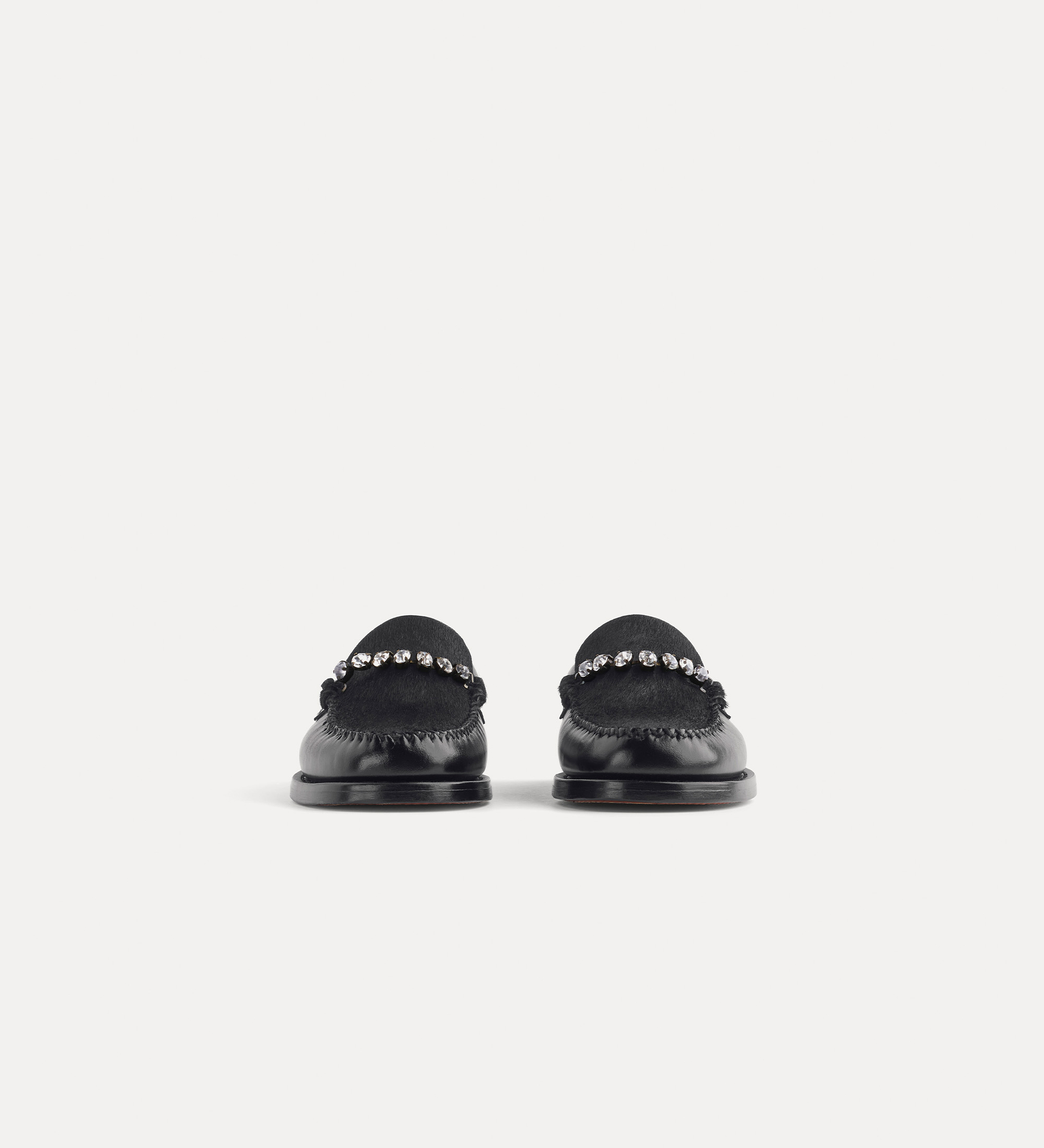 moccasins in calf and pony skin with crystal embellishment | forte_forte