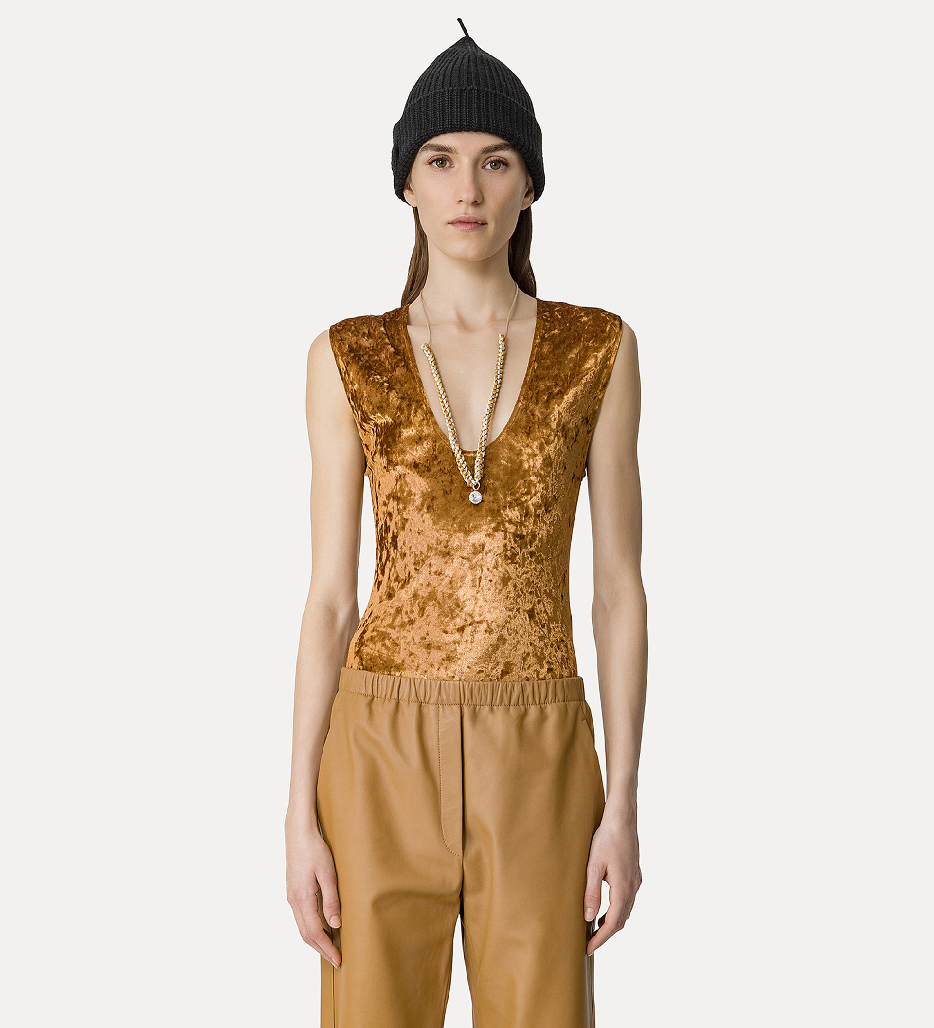 body smanicato in velluto stretch cangiante | forte_forte