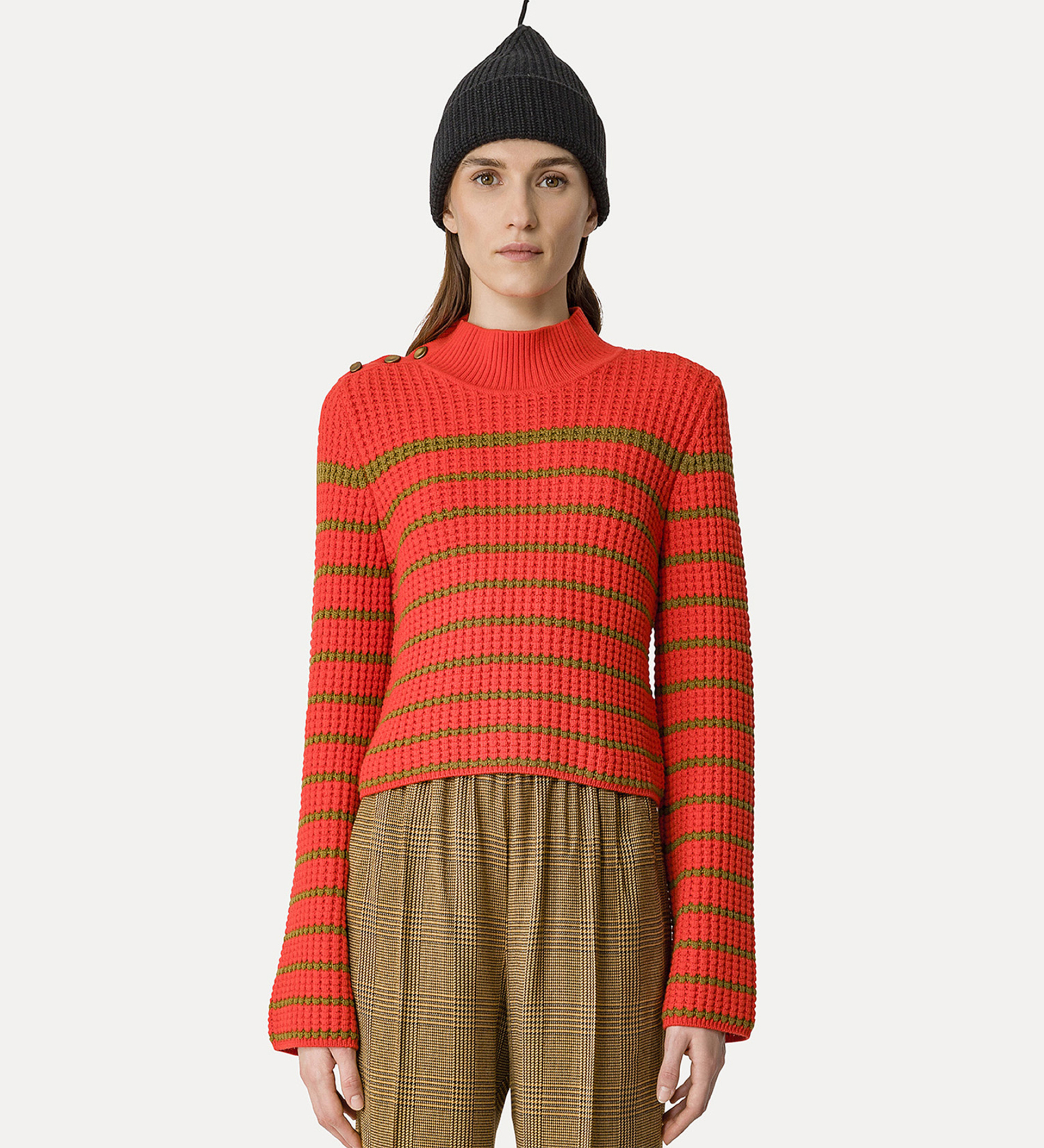 maglia a lupetto in lana merinos a righe | forte_forte