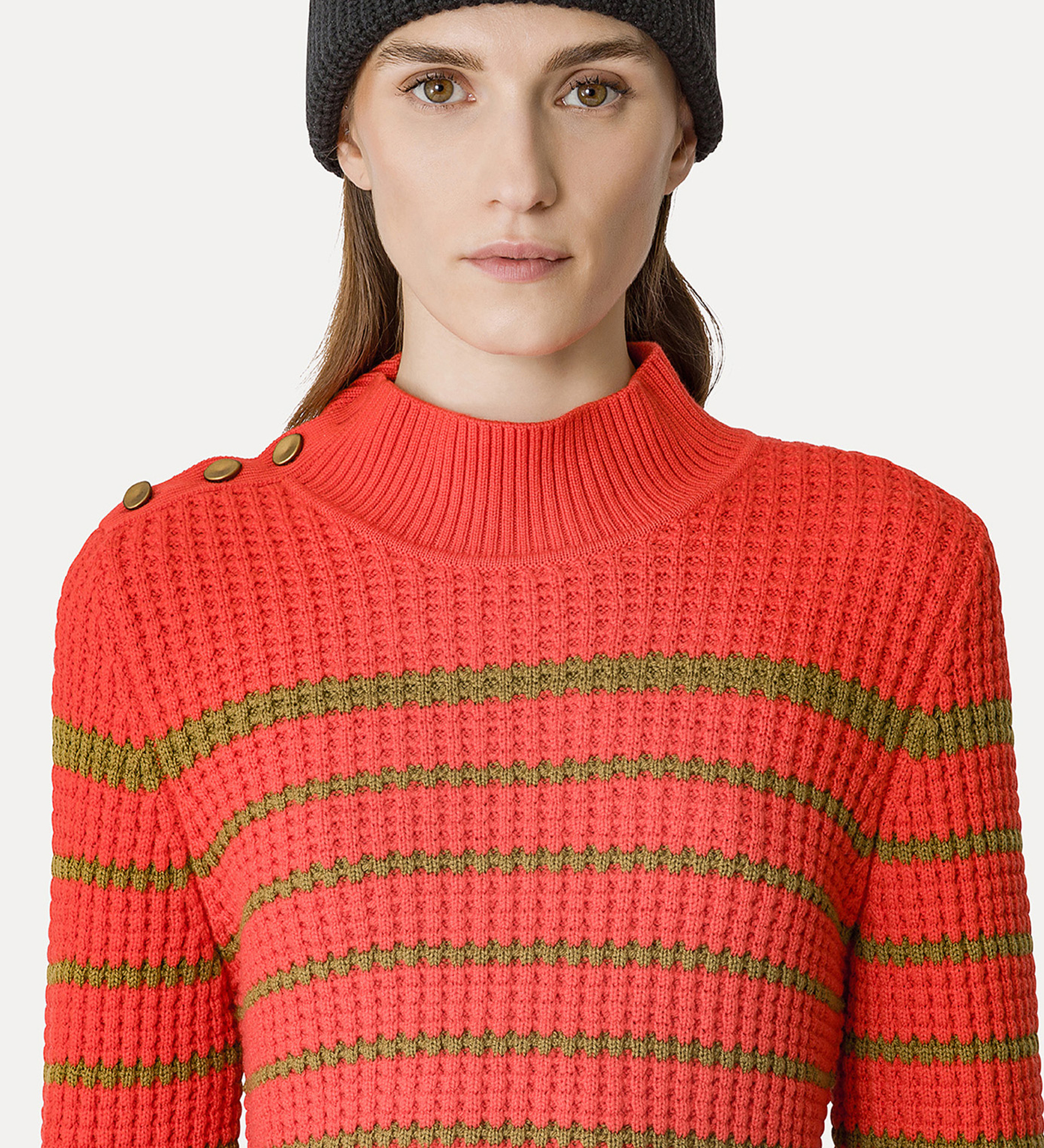 maglia a lupetto in lana merinos a righe | forte_forte