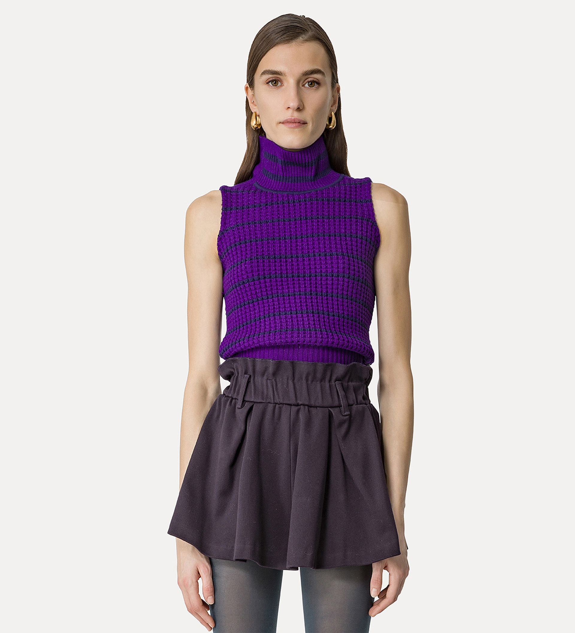 gilet a collo alto in lana merinos a righe | forte_forte