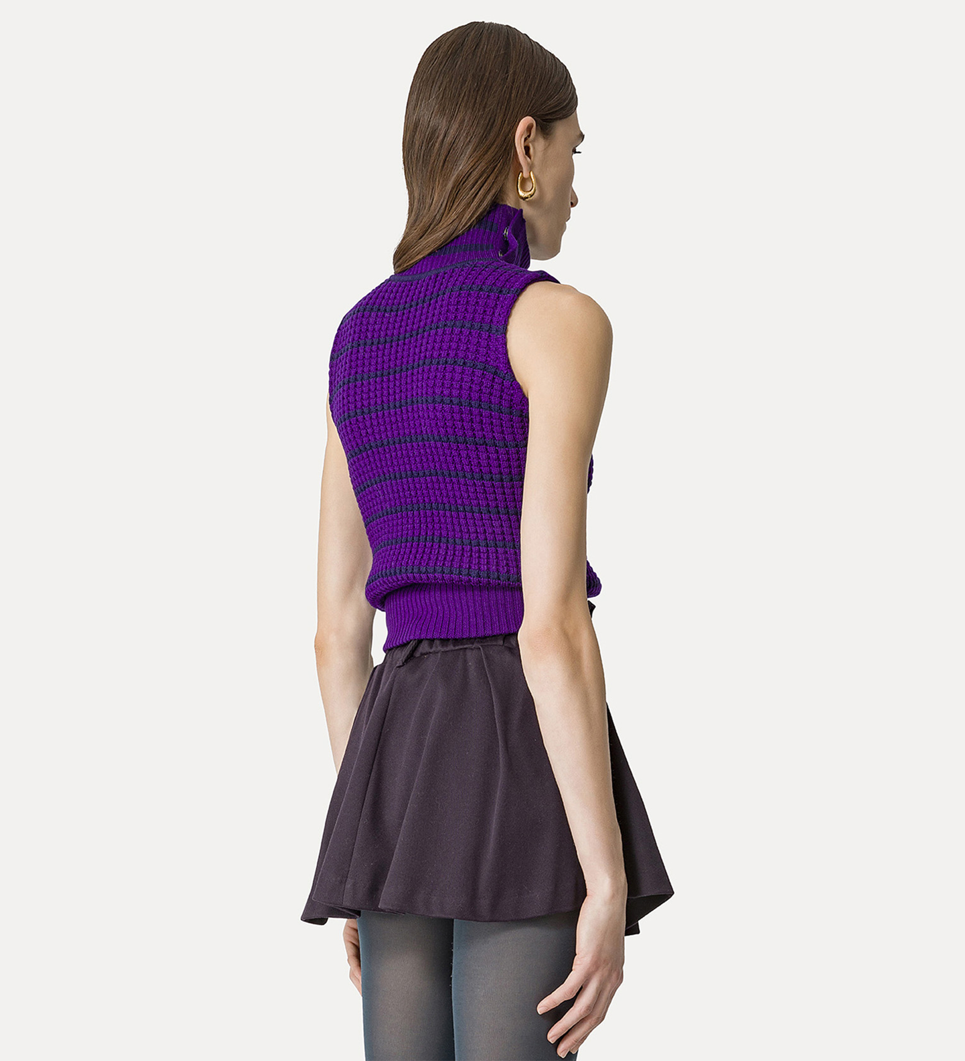 gilet a collo alto in lana merinos a righe | forte_forte