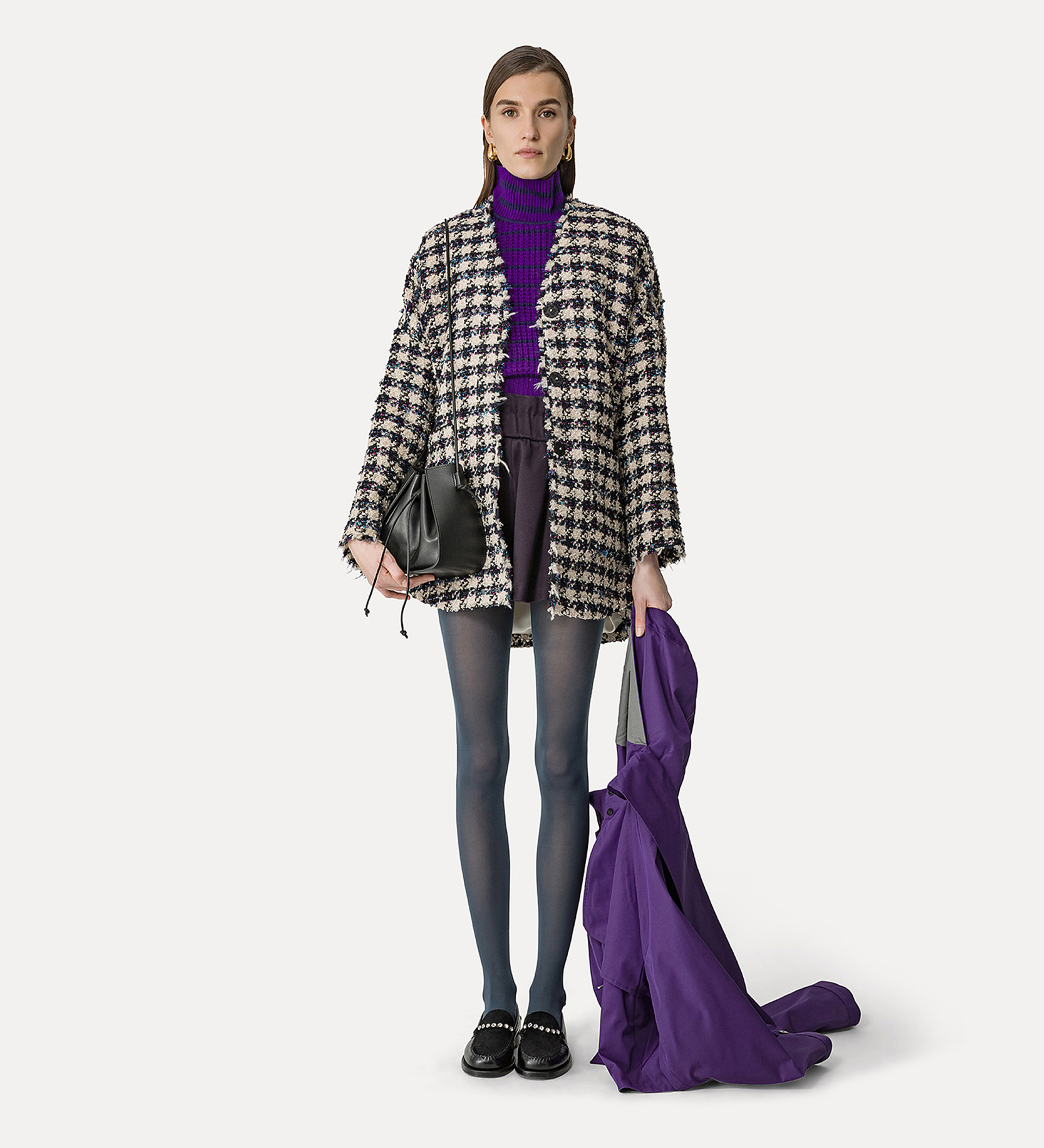 gilet a collo alto in lana merinos a righe | forte_forte
