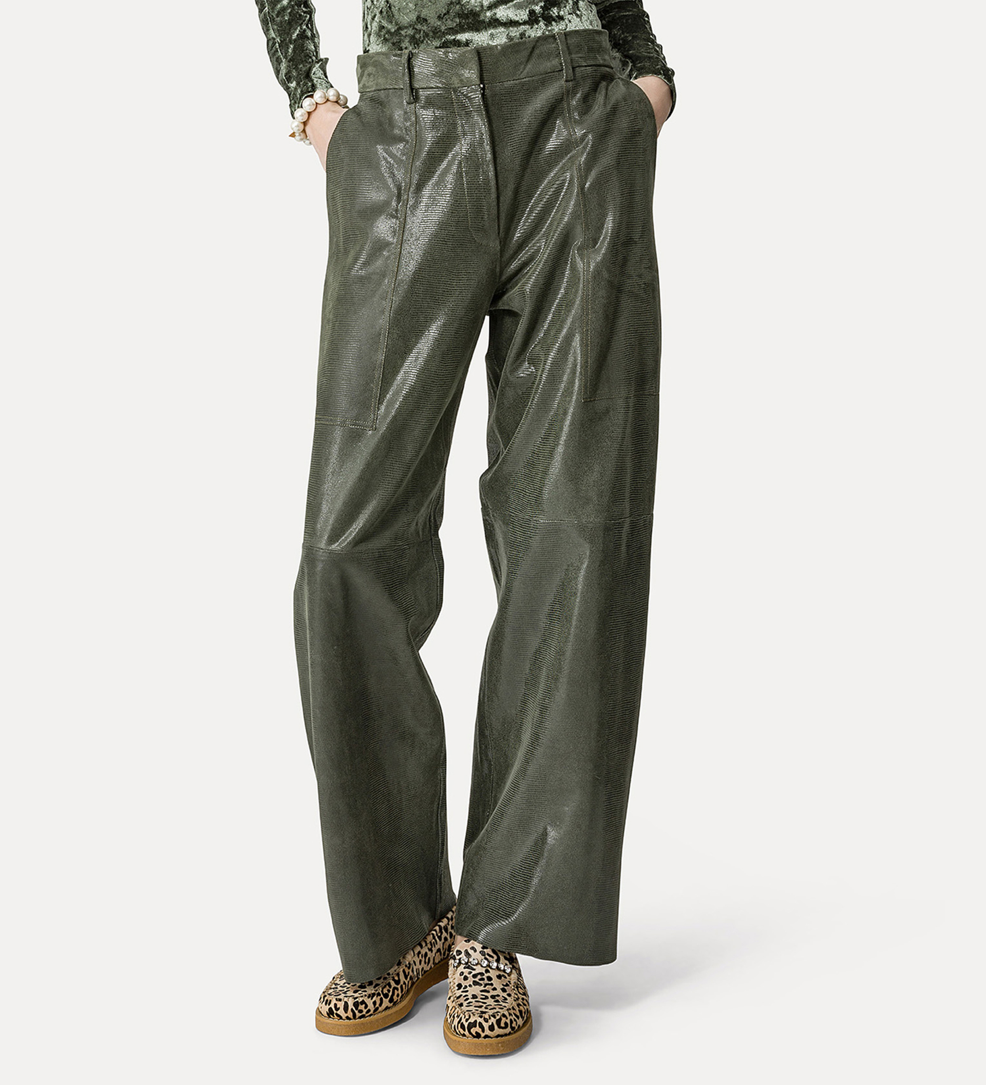 suede cargo pants in a lizard–skin pattern | forte_forte