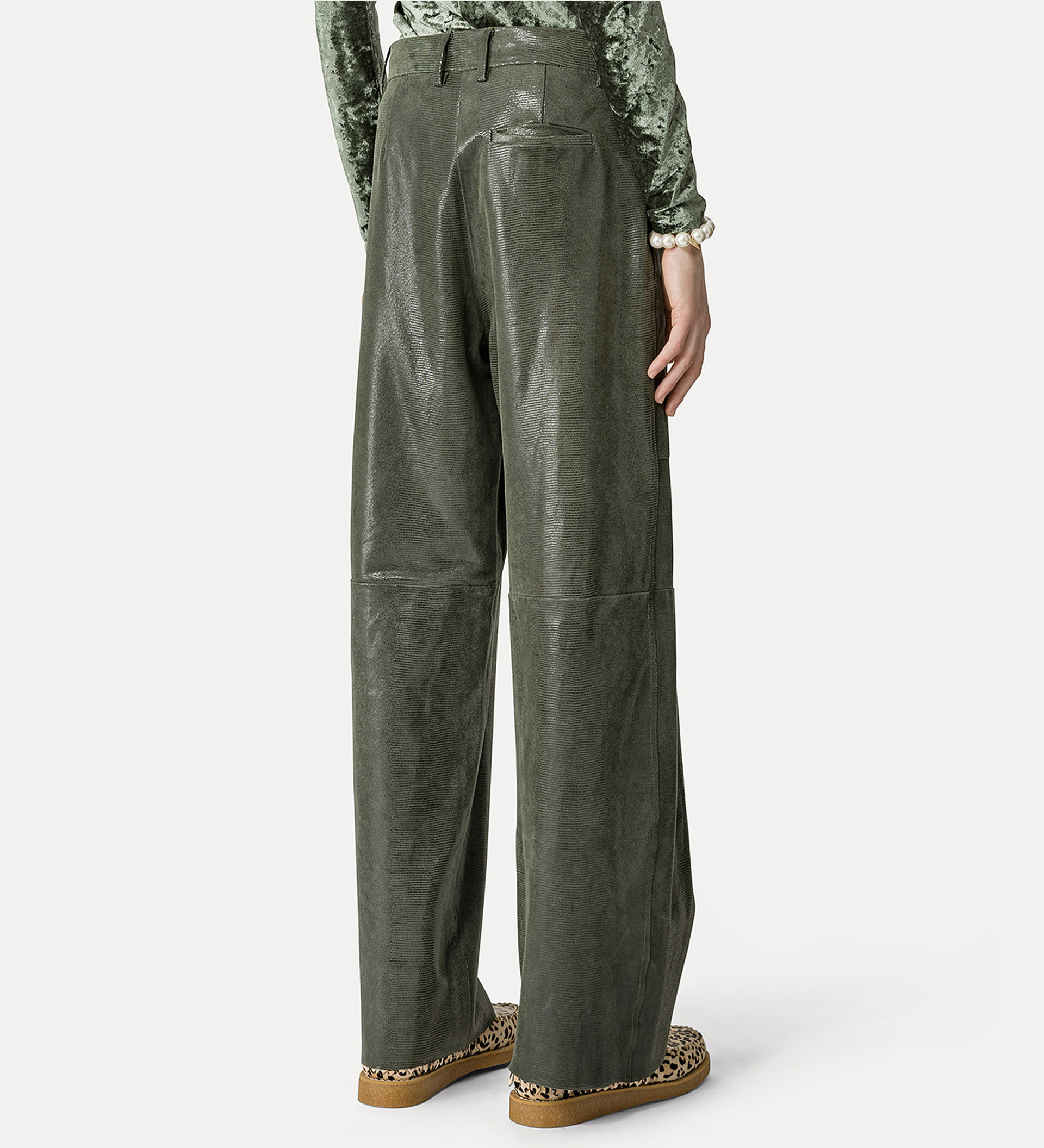 suede cargo pants in a lizard–skin pattern | forte_forte