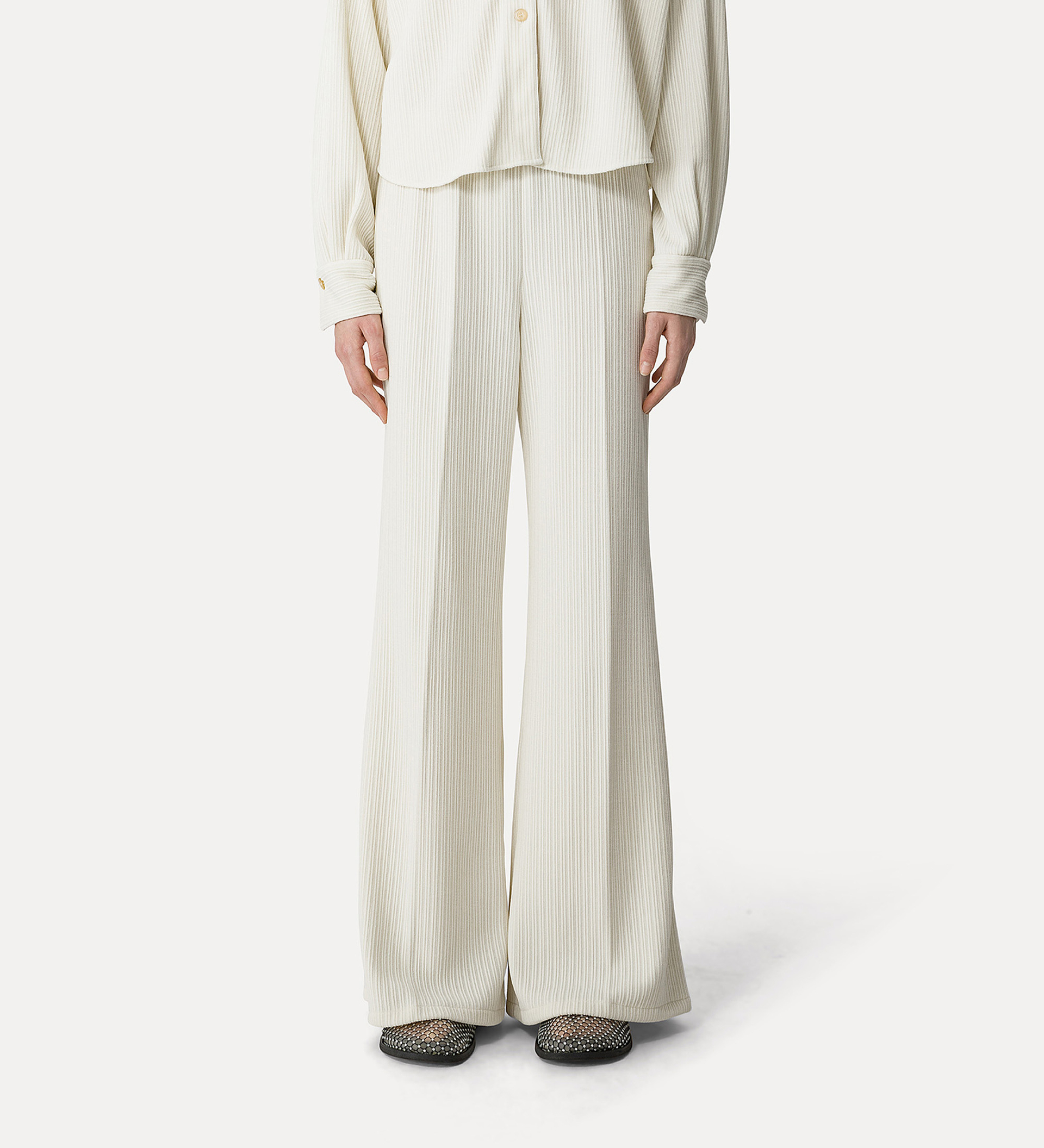 flared trousers in corduroy–effect jersey | forte_forte