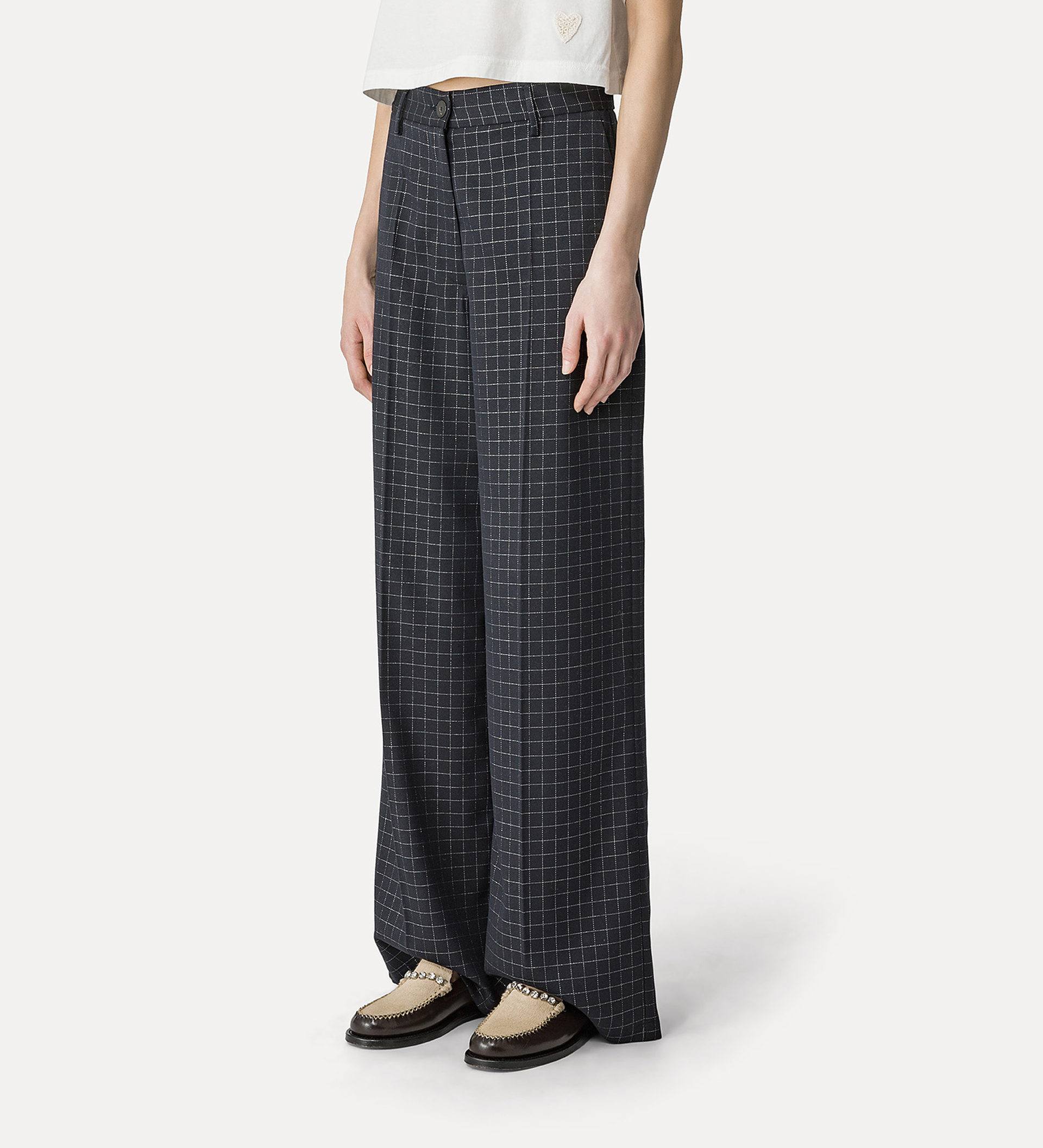 tailored trousers in silver–check batavia | forte_forte