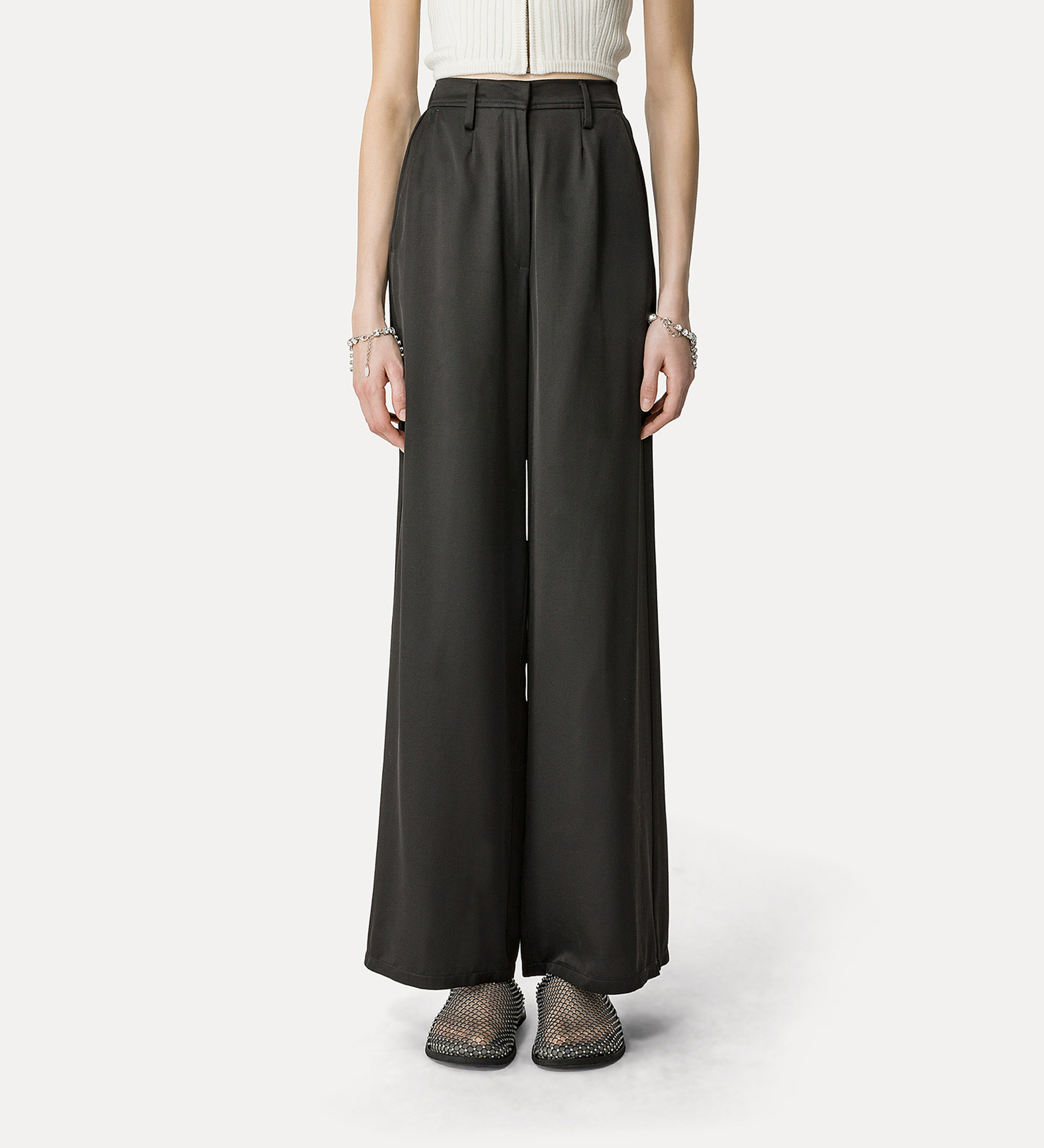 palazzo pants in wool and viscose faille | forte_forte