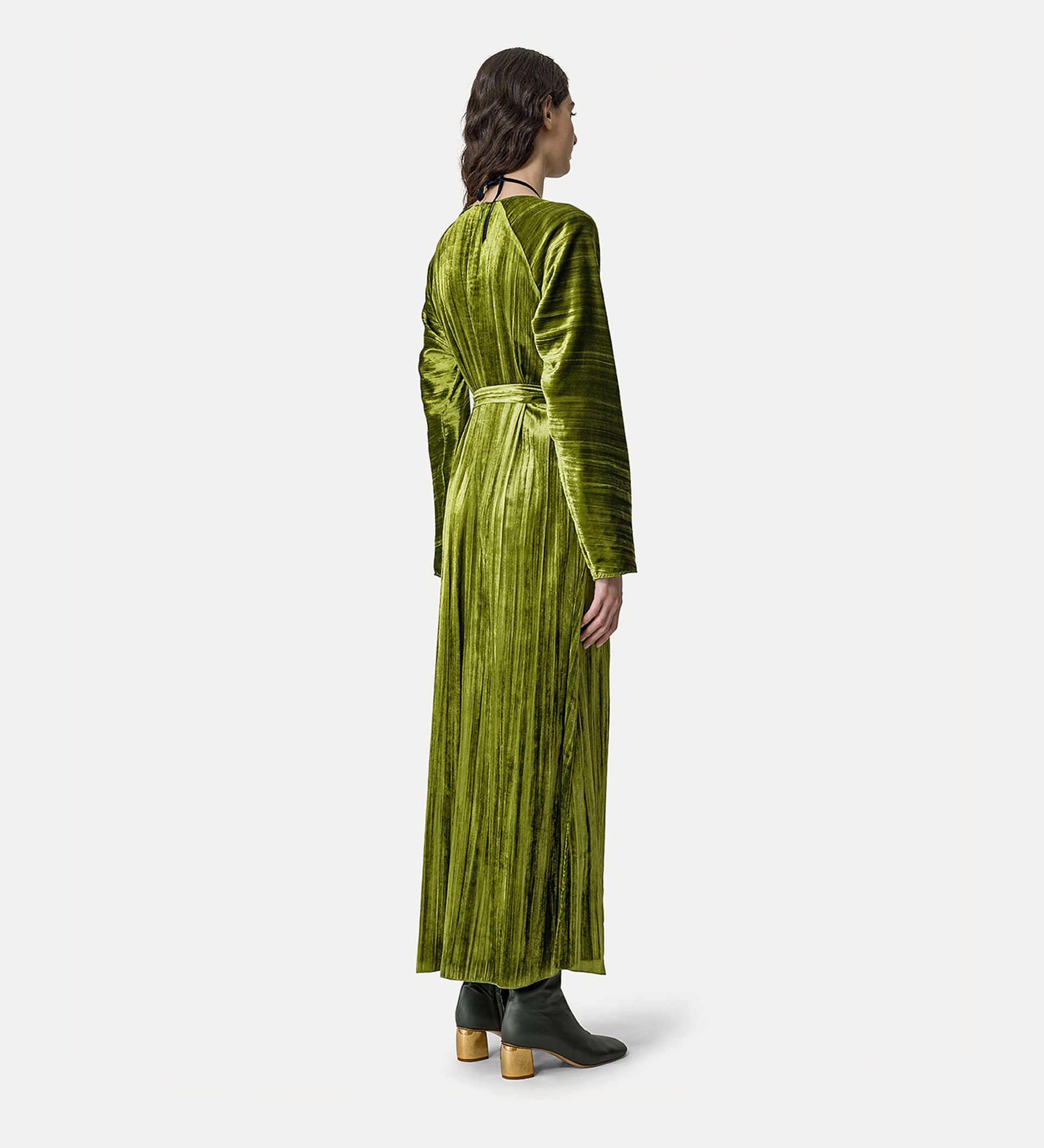 dress with sash in pleated velvet | forte_forte