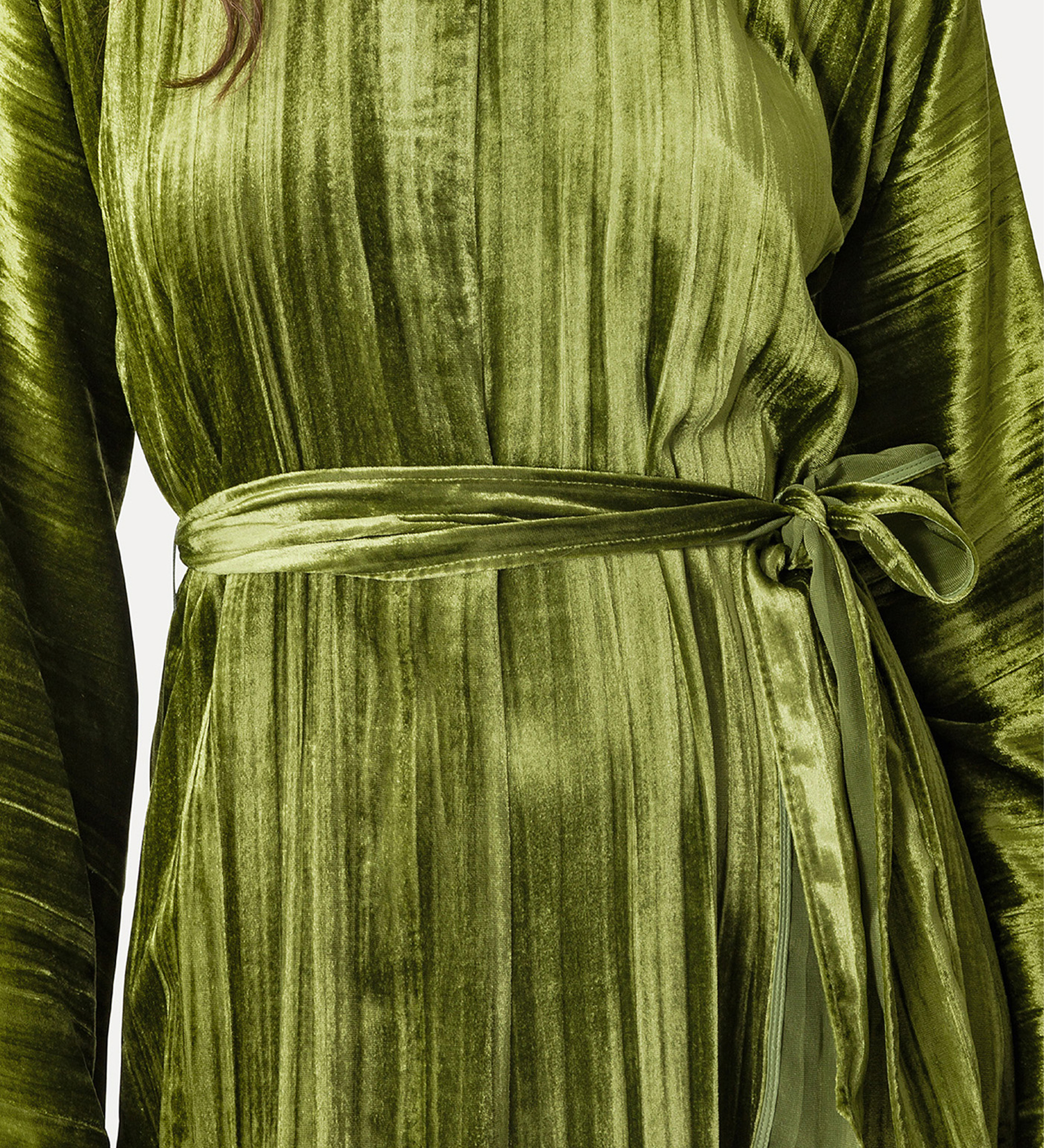 dress with sash in pleated velvet | forte_forte