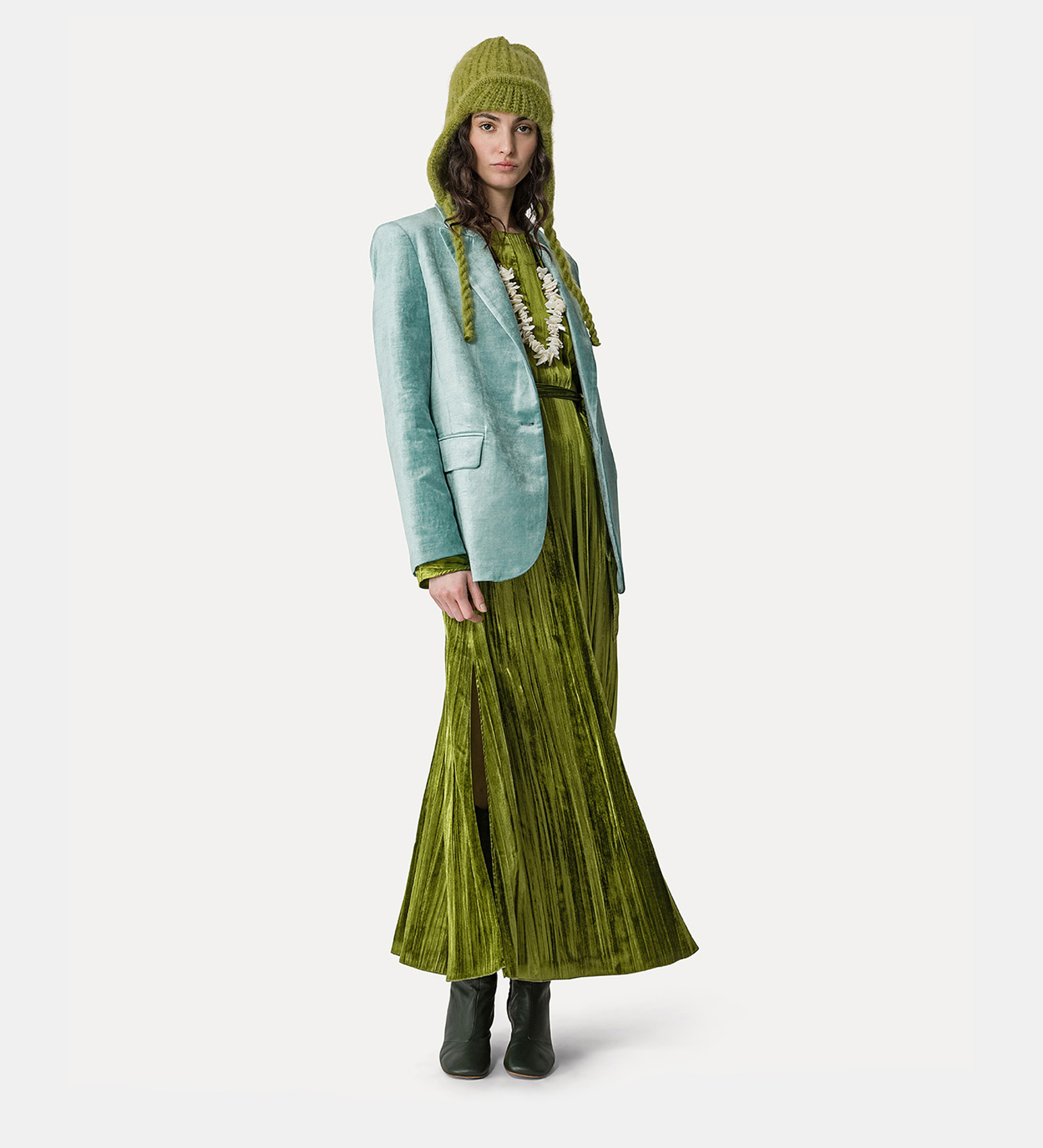 dress with sash in pleated velvet | forte_forte
