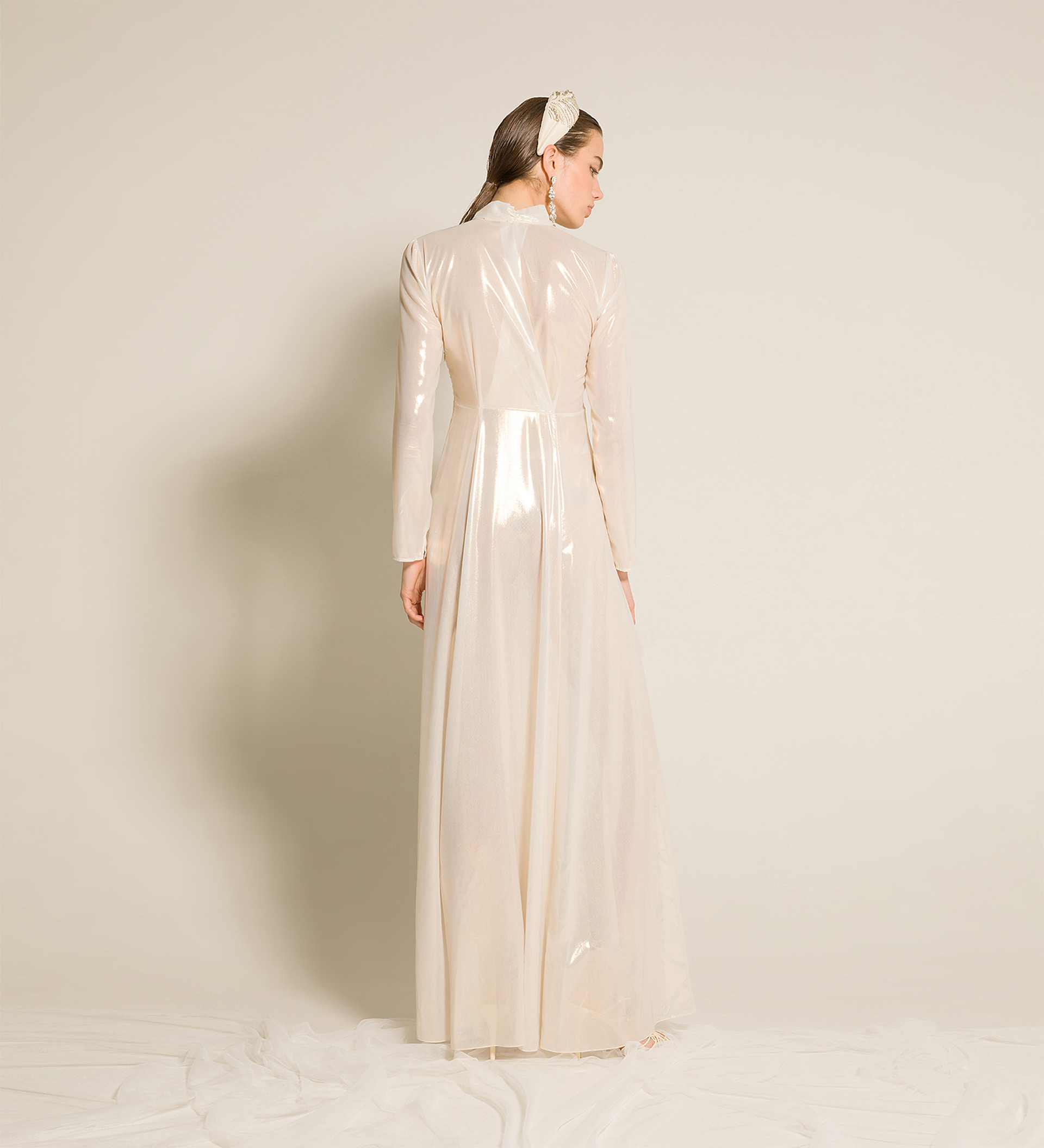dress with bow in laminated georgette | forte_forte