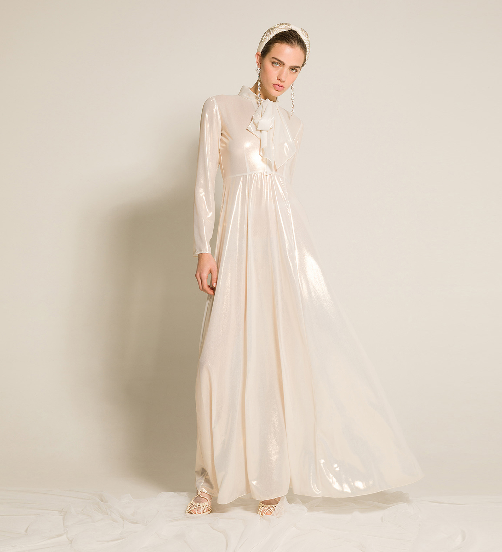 dress with bow in laminated georgette | forte_forte