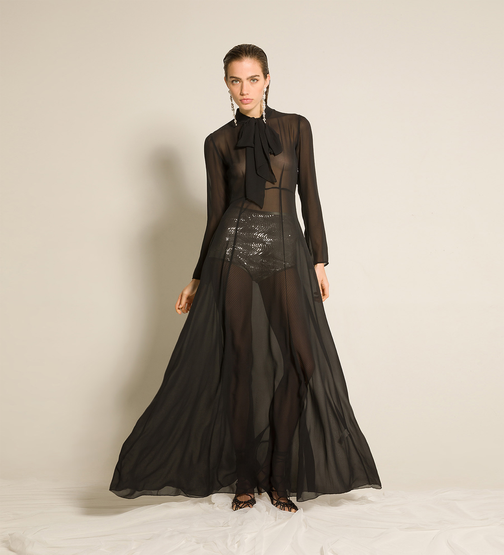 dress with bow in silk georgette | forte_forte