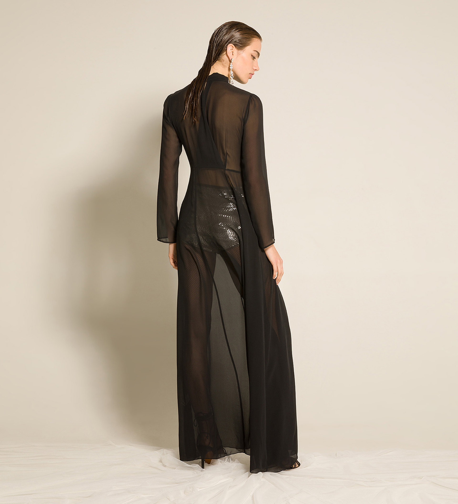 dress with bow in silk georgette | forte_forte