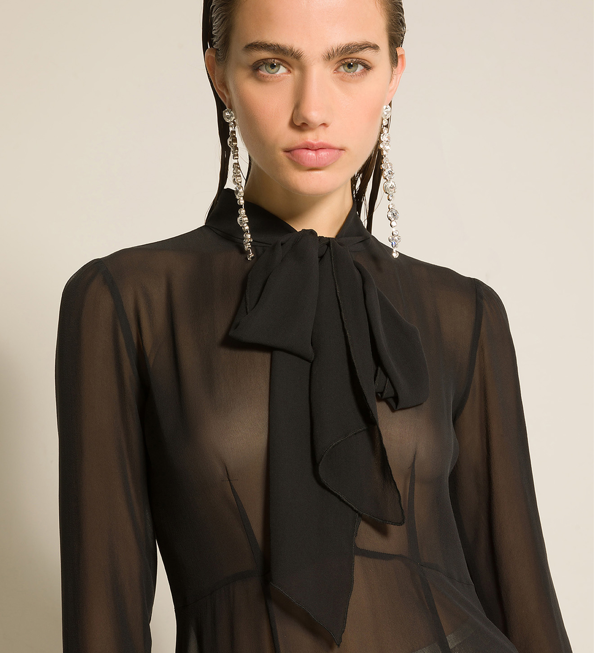 dress with bow in silk georgette | forte_forte
