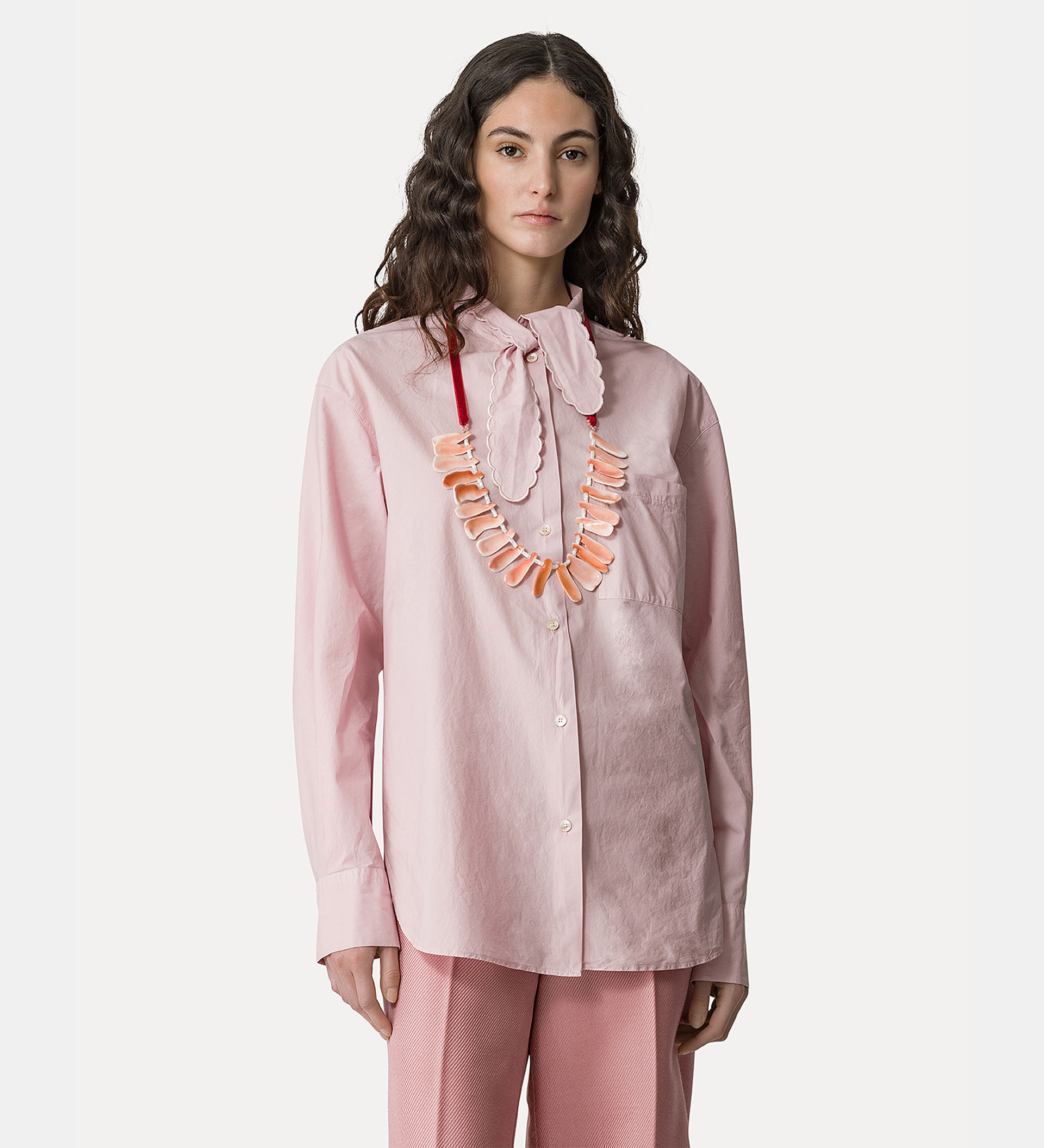 mandarin–collar shirt with knotted bow and embroidered detailing | forte_forte