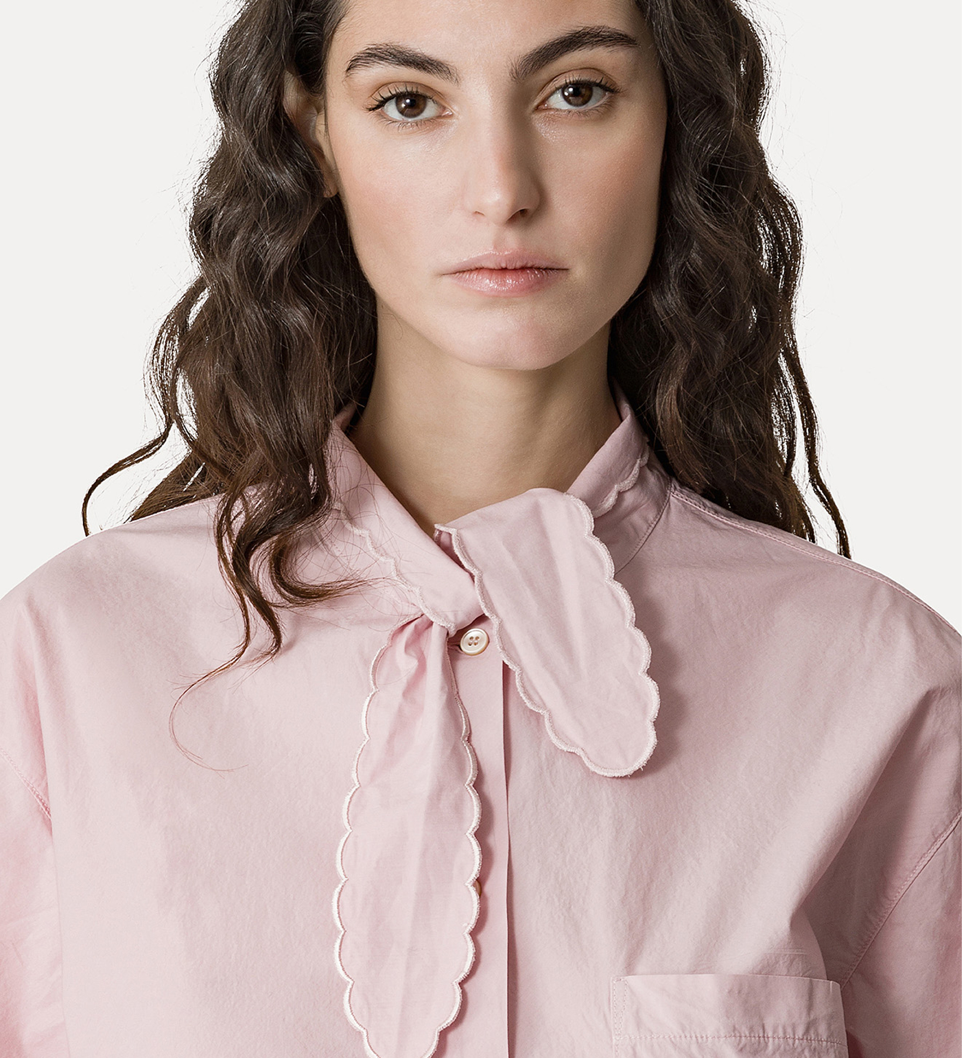 mandarin–collar shirt with knotted bow and embroidered detailing | forte_forte