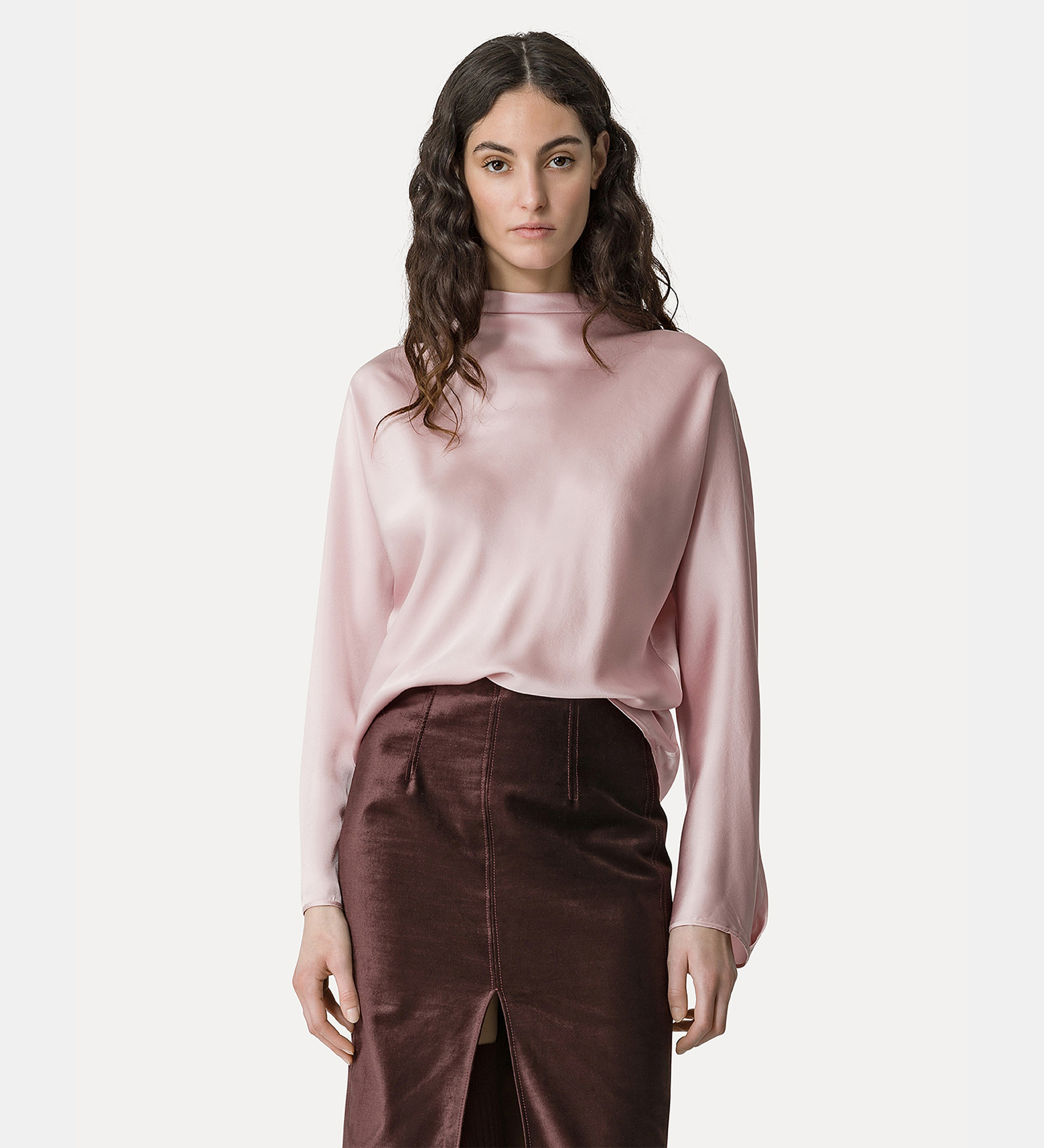 funnel–neck blouse in silk satin | forte_forte