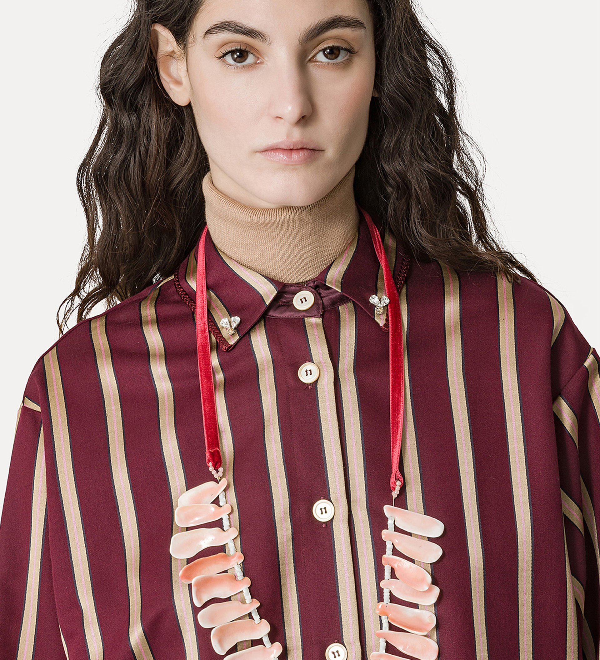 boxy shirt in a wool and satin cloth with crystal detailing | forte_forte
