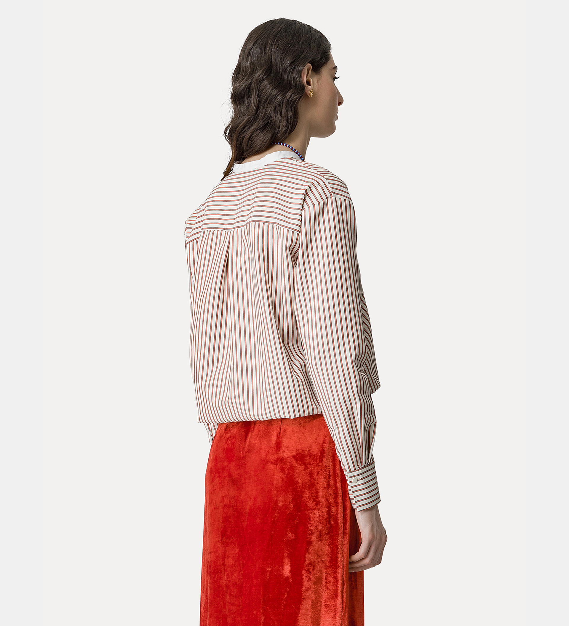 striped oxford–cloth mandarin–collar shirt with a contrasting collar | forte_forte