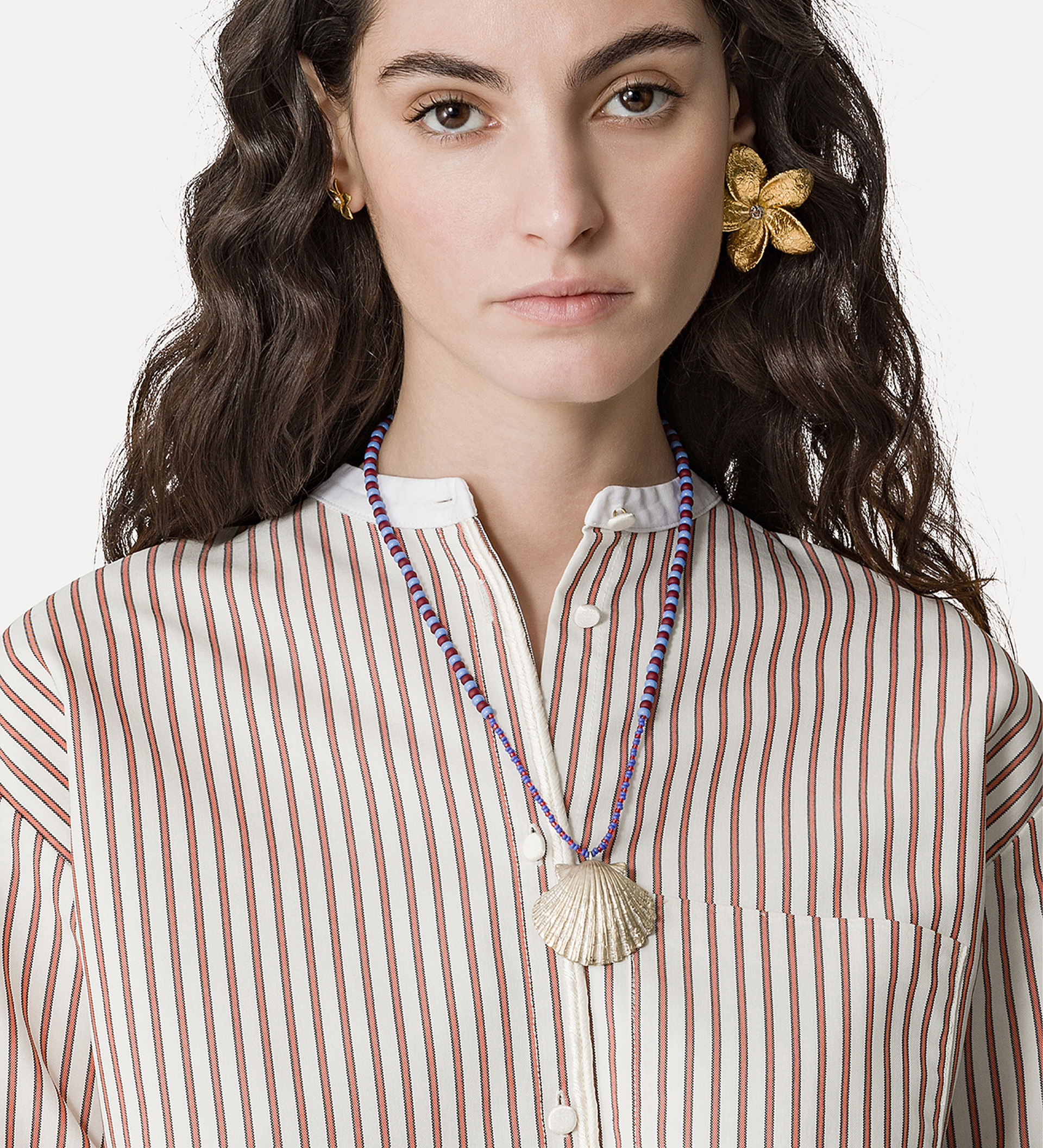 striped oxford–cloth mandarin–collar shirt with a contrasting collar | forte_forte