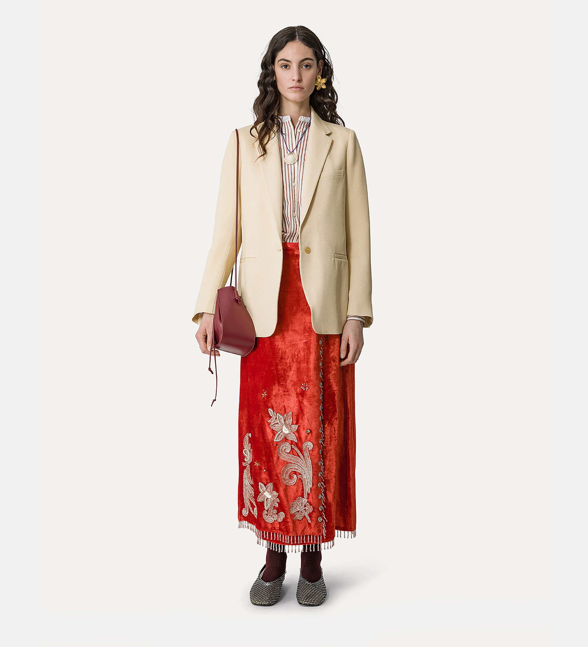 striped oxford–cloth mandarin–collar shirt with a contrasting collar | forte_forte