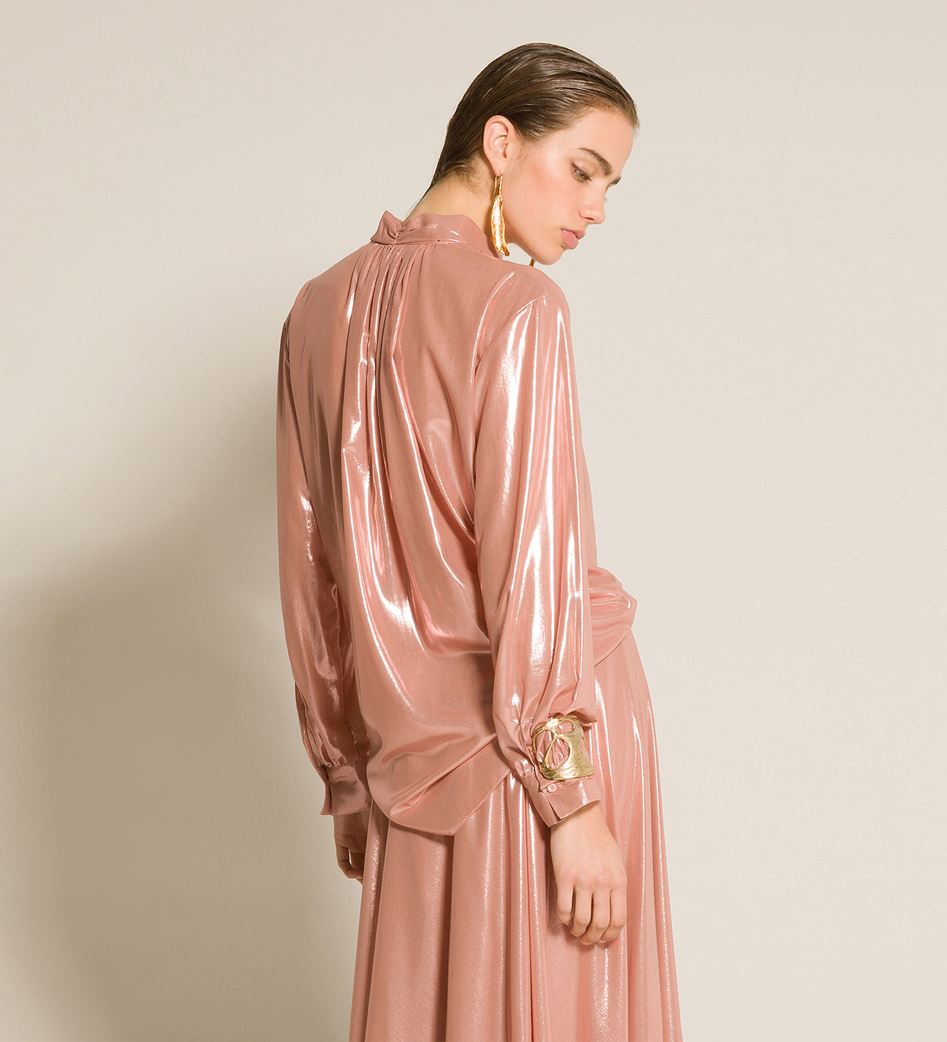 blouse with bow in laminated georgette | forte_forte