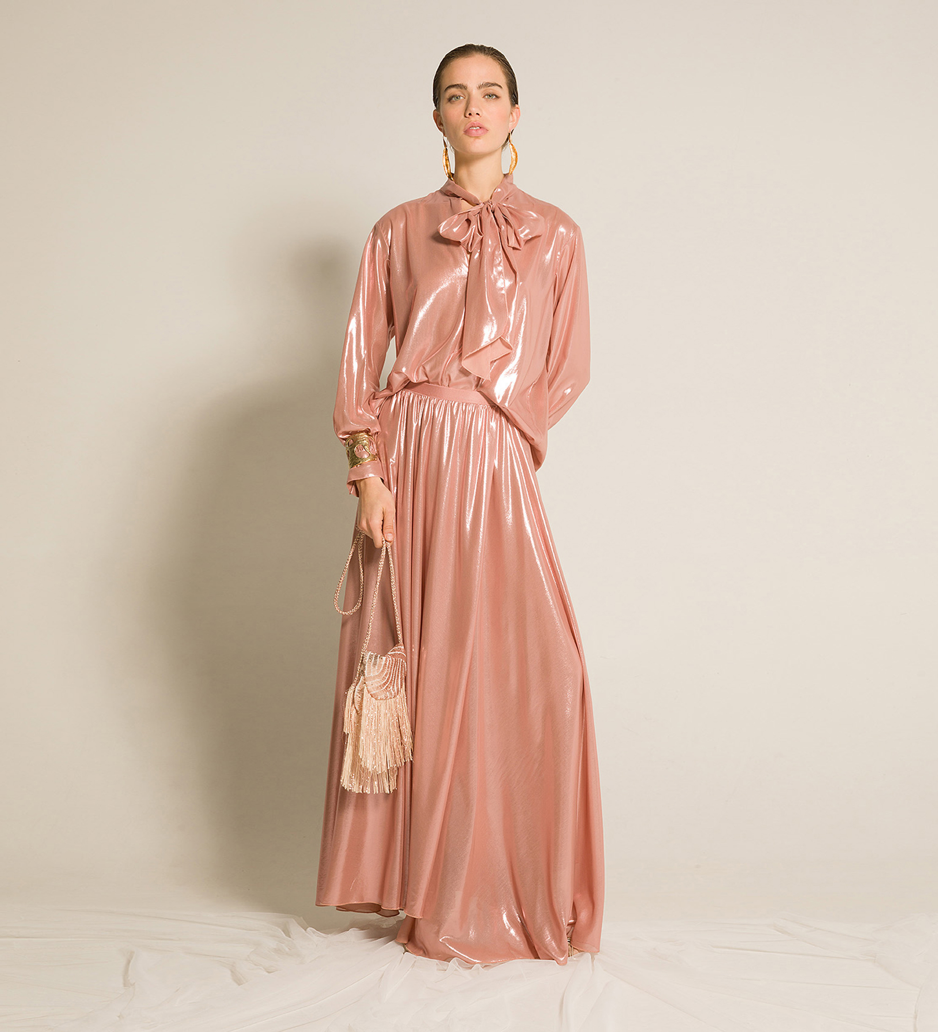 blouse with bow in laminated georgette | forte_forte