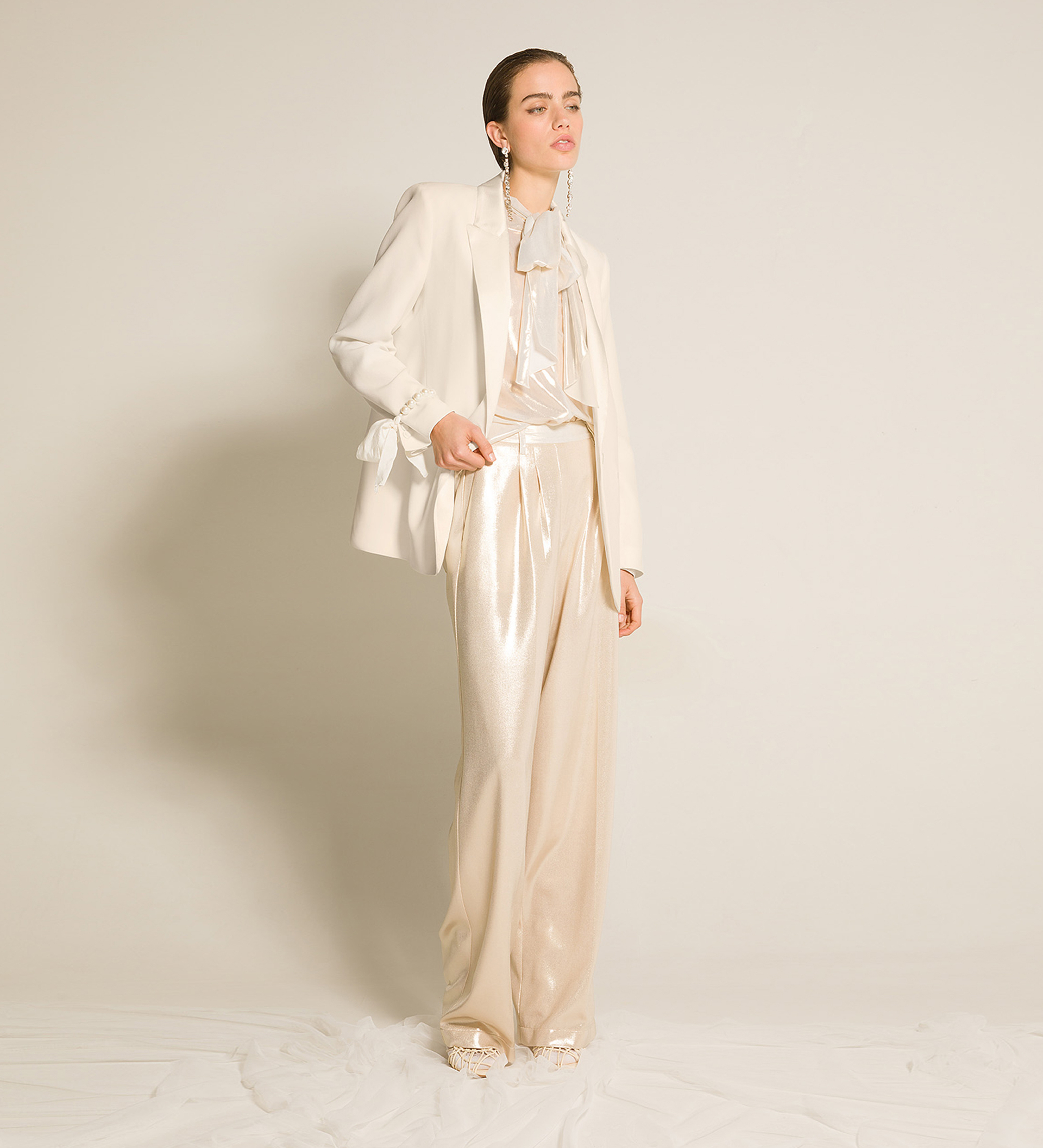 blouse with bow in laminated georgette | forte_forte
