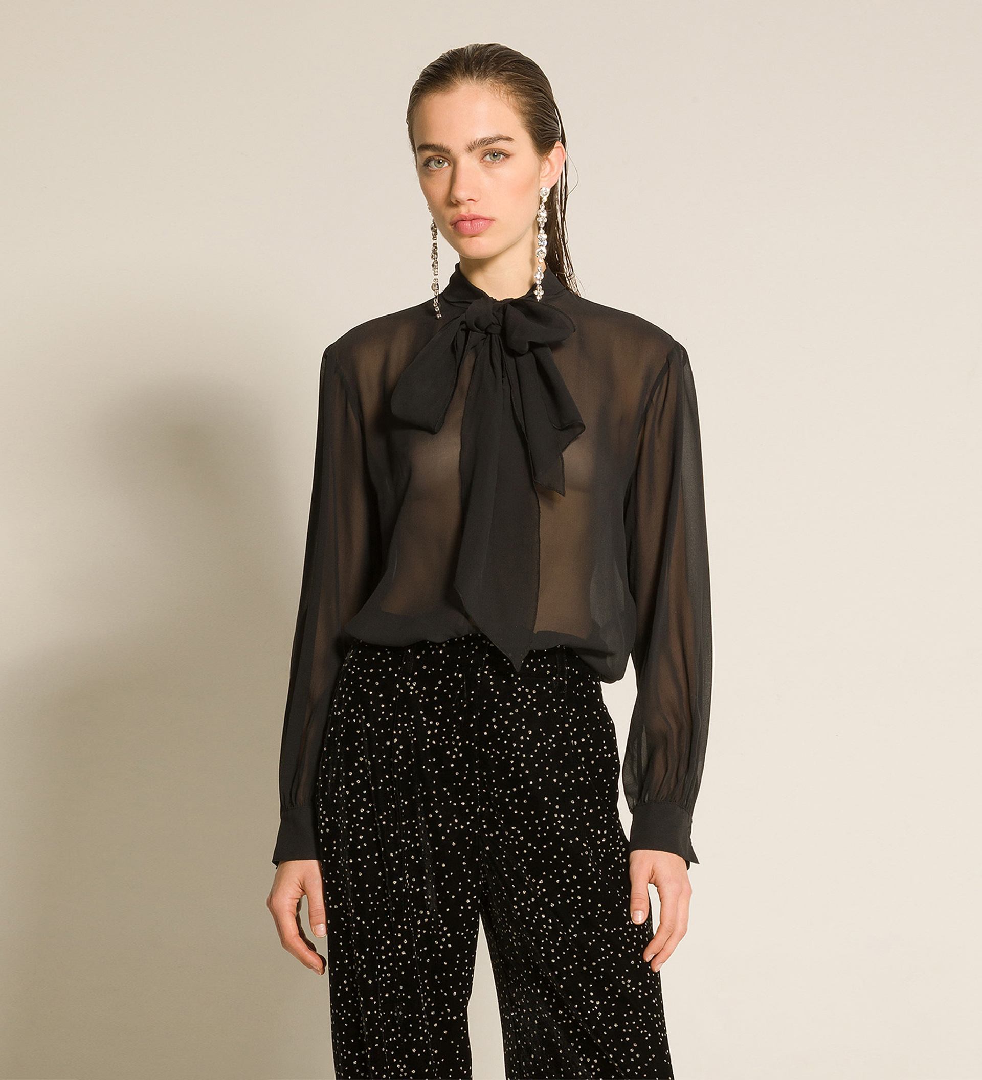 blouse with bow in silk georgette | forte_forte