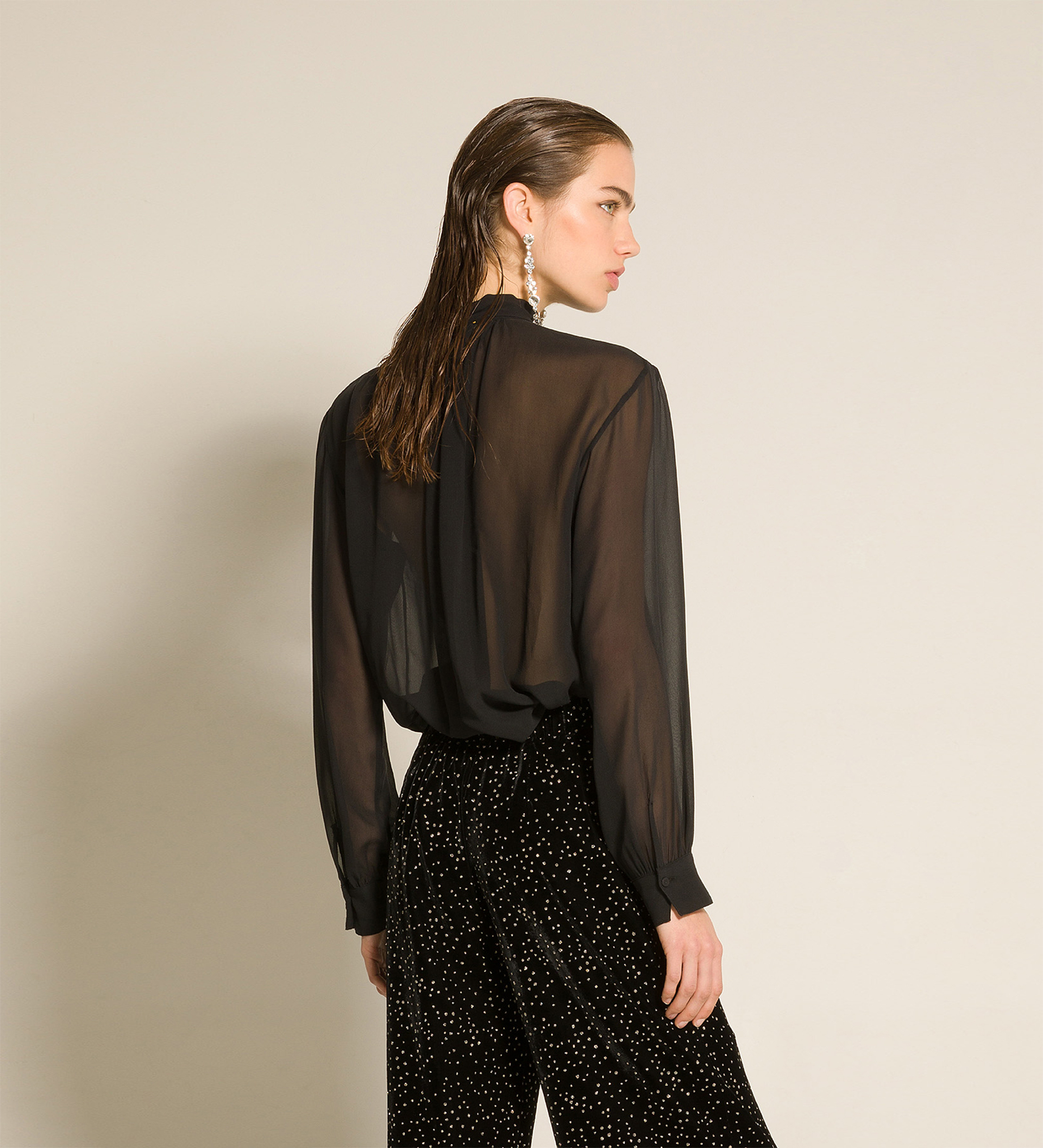 blouse with bow in silk georgette | forte_forte